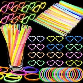 120Pack Glow in the Dark Party Favor,Glow Glasses with 100 8" Glow Sticks Bulk & Connectors,20 Glasses Mode for 20 Glow Heart Glasses 60 Glow Bracelet,8" Glowstick Neon Glow Toys for Kids & Adults