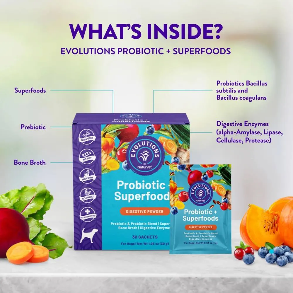 15% OFF: NaturVet Evolutions Probiotic   Superfoods Supplement Powder For Dogs 30pc