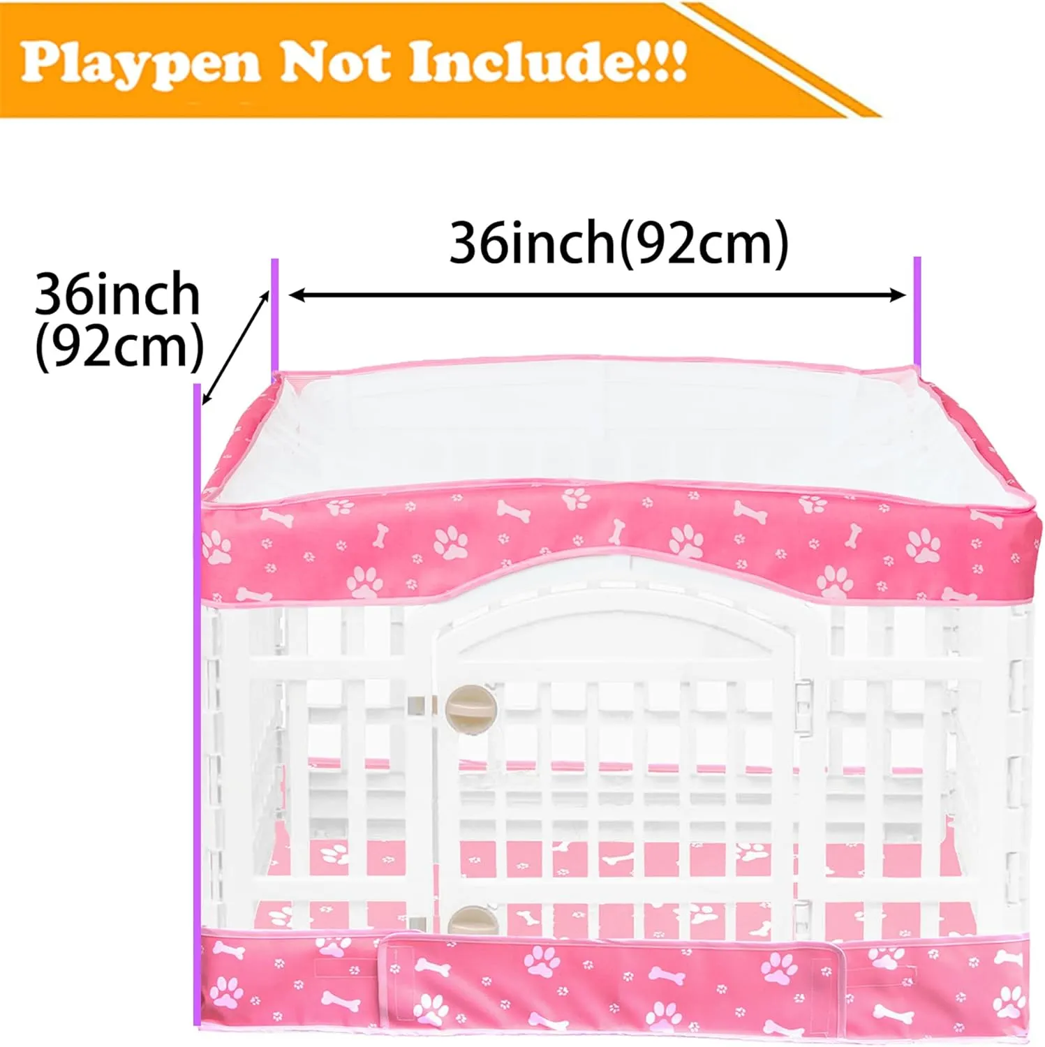 2 Pack Dog Playpen Cover and Bottom Pad Fits for 36 Inch 4 Panels Pet Playpen, Dog Crate Pad Puppy Play Pen Cover, Hoop and Loop Design (Note: Playpen Not Included). -Pink