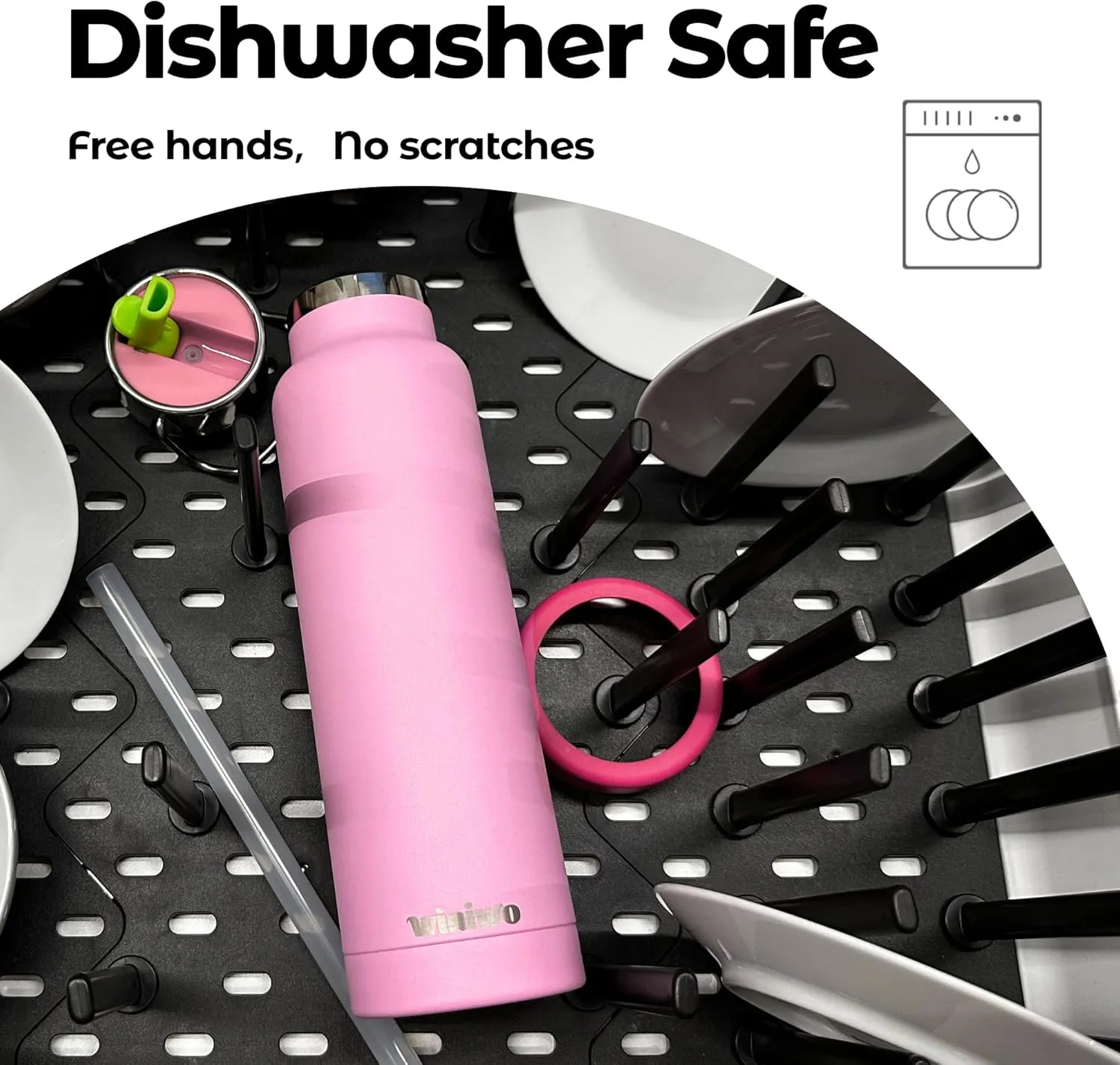 24 oz Insulated Slim Water Bottle with Flip Straw and Handle, Stainless Steel Water Bottles, Fits Car CupHolder, 100% Leak Proof, Keeps Drink Cold Up to 24 Hours, Sports/Gift (Flamingo Pink)