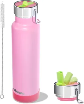 24 oz Insulated Slim Water Bottle with Flip Straw and Handle, Stainless Steel Water Bottles, Fits Car CupHolder, 100% Leak Proof, Keeps Drink Cold Up to 24 Hours, Sports/Gift (Flamingo Pink)