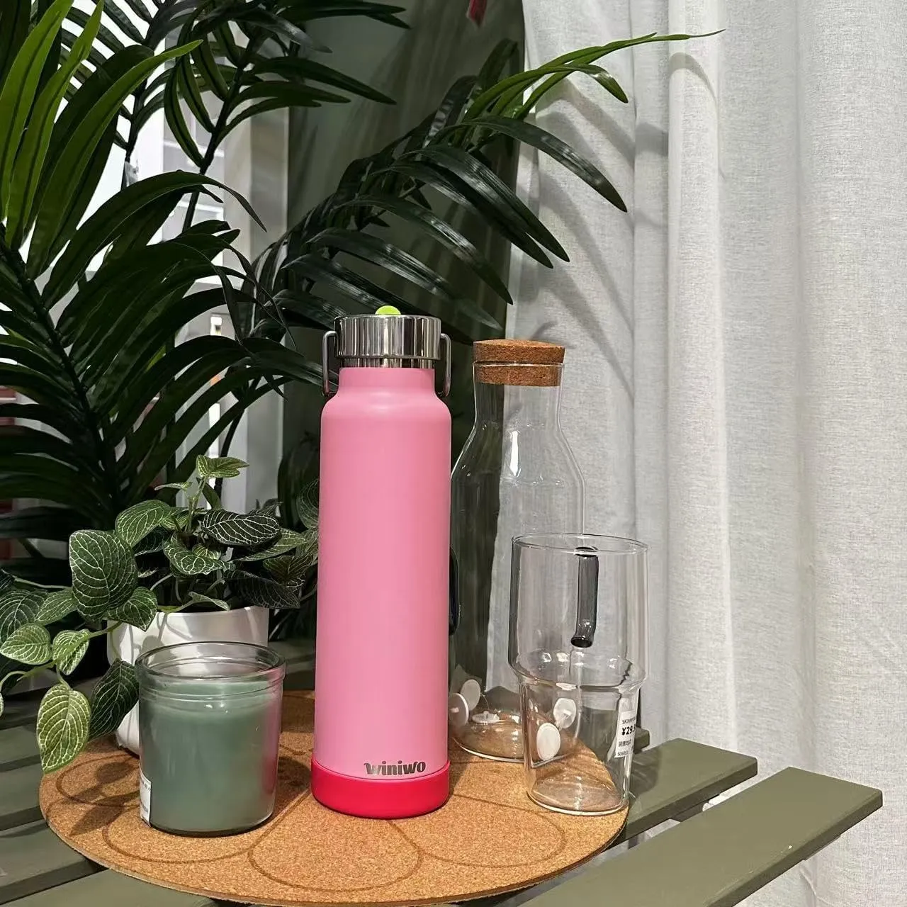 24 oz Insulated Slim Water Bottle with Flip Straw and Handle, Stainless Steel Water Bottles, Fits Car CupHolder, 100% Leak Proof, Keeps Drink Cold Up to 24 Hours, Sports/Gift (Flamingo Pink)