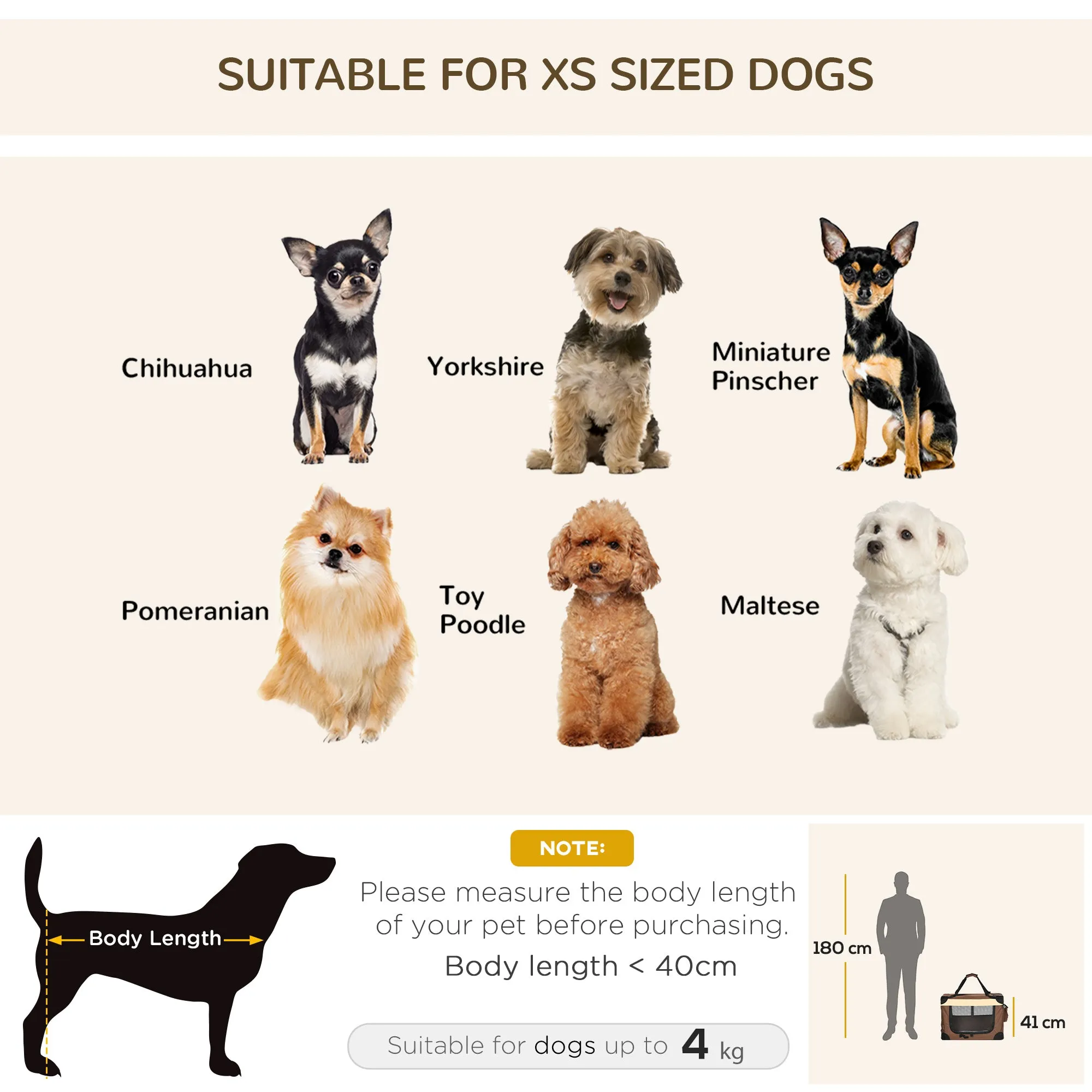 60cm Foldable Pet Carrier, with Cushion, for Mini Dogs and Cats - Brown