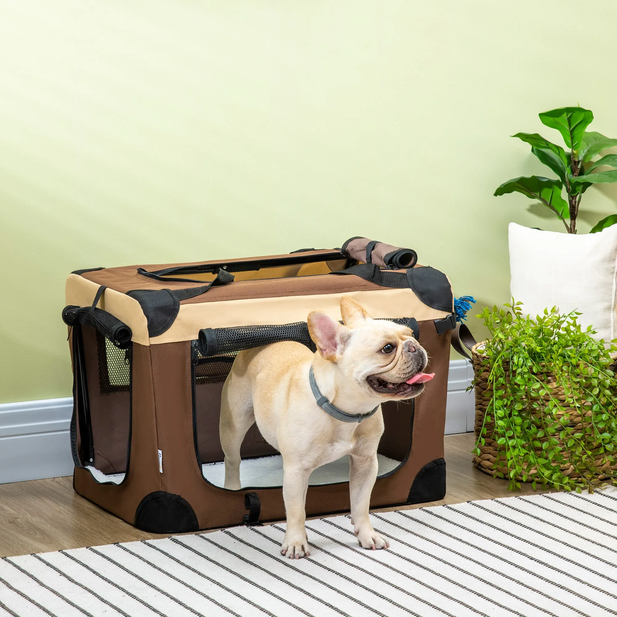 60cm Foldable Pet Carrier, with Cushion, for Mini Dogs and Cats - Brown