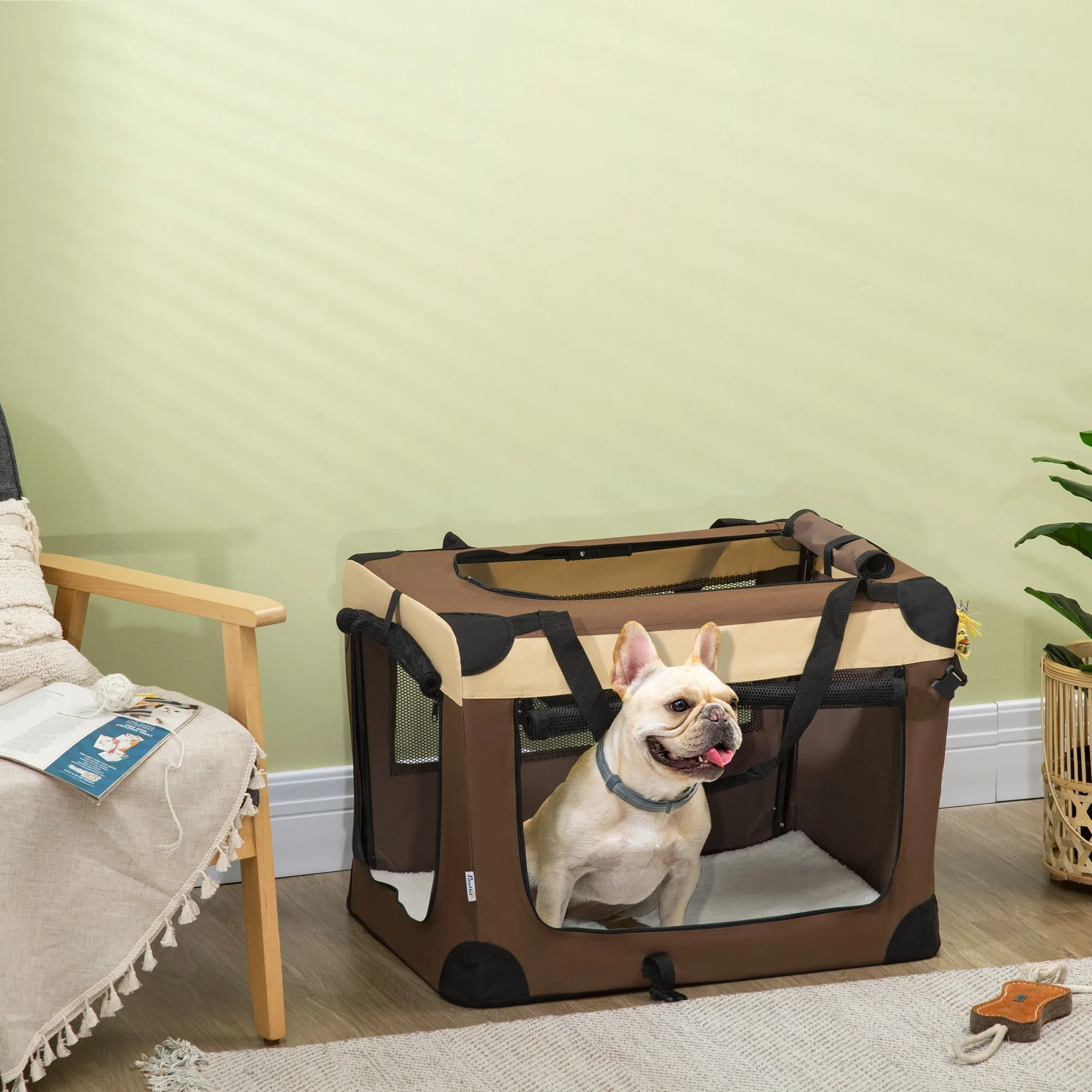 70cm Foldable Pet Carrier, with Cushion, for Small Dogs and Cats - Brown