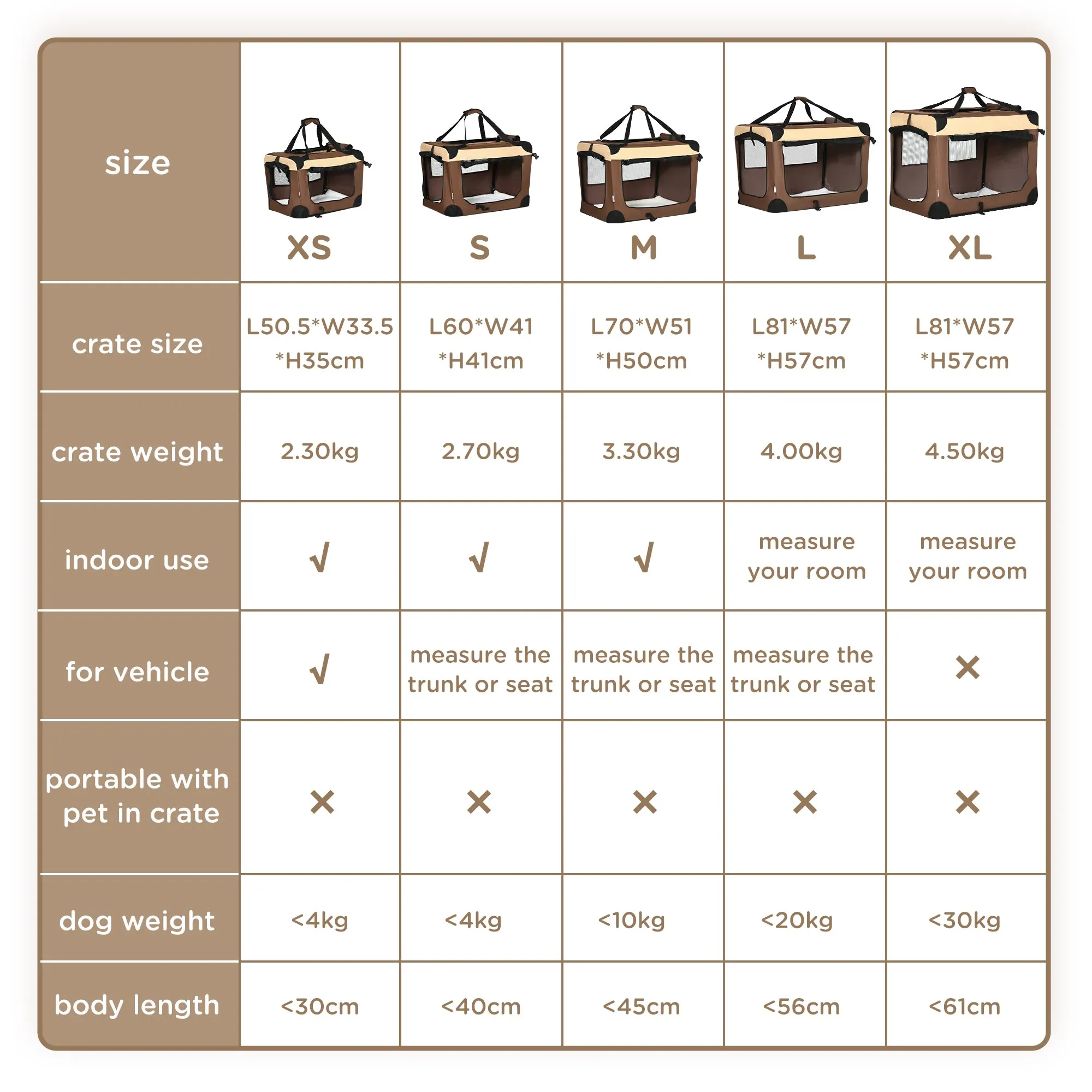 70cm Foldable Pet Carrier, with Cushion, for Small Dogs and Cats - Brown