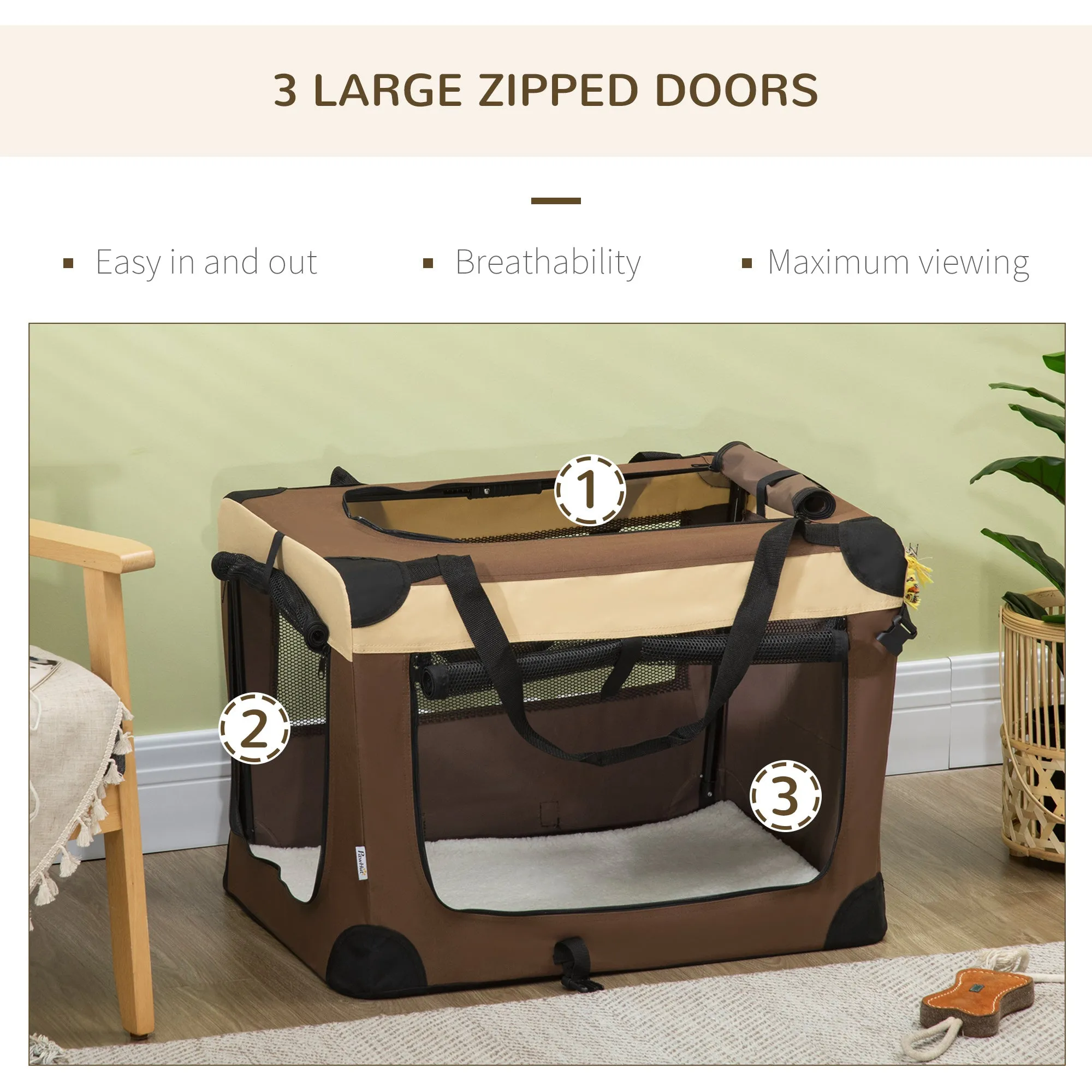 70cm Foldable Pet Carrier, with Cushion, for Small Dogs and Cats - Brown