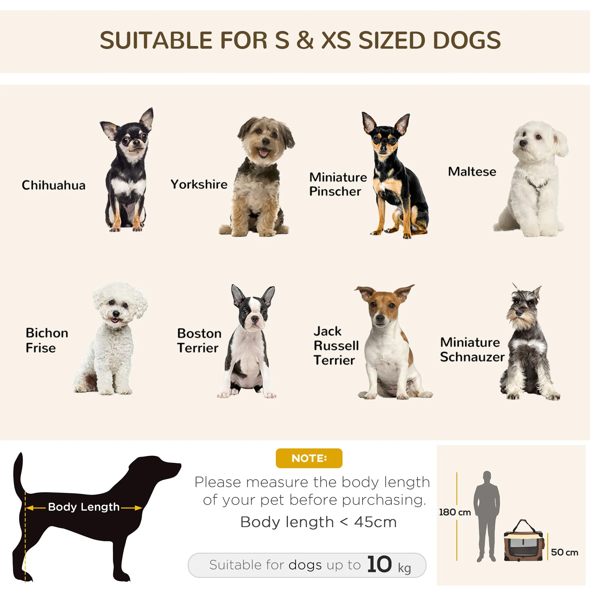 70cm Foldable Pet Carrier, with Cushion, for Small Dogs and Cats - Brown