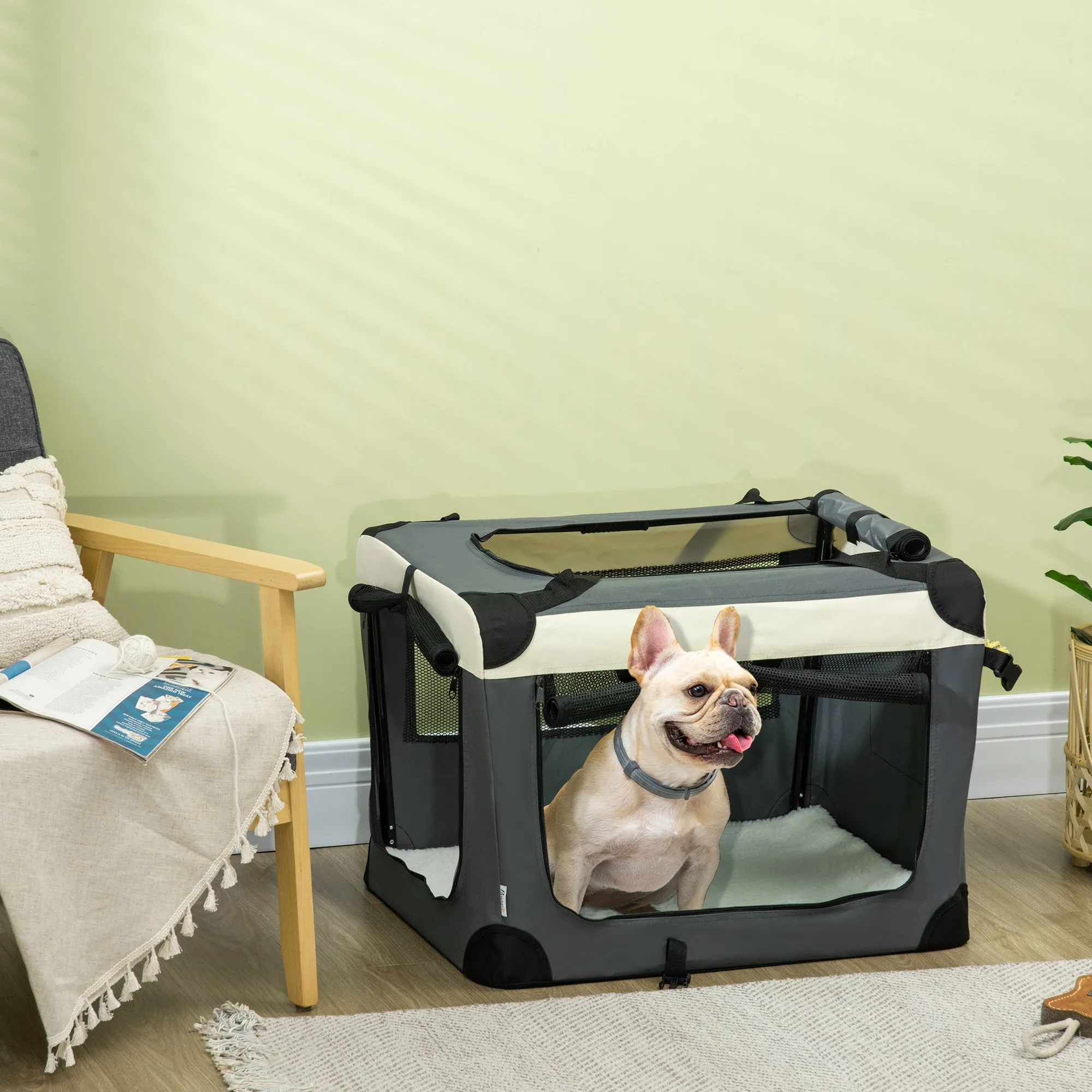 70cm Foldable Pet Carrier, with Cushion, for Small Dogs and Cats - Grey