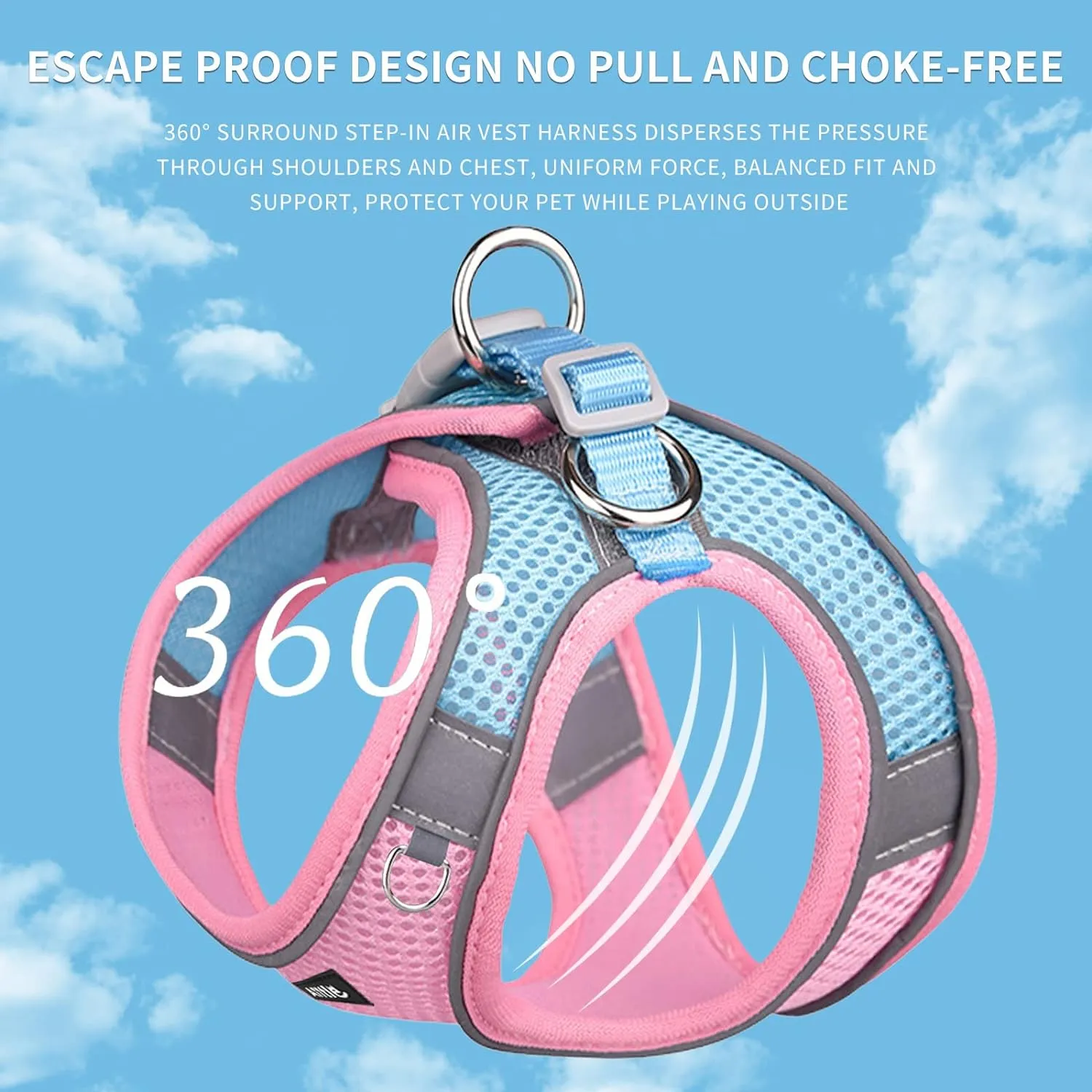 AIITLE No Pull Dog Harness and Leash Set, Step in Adjustable Dog Harness with Padded Vest for All Weather, Dog Leash with Soft Padded Handle, Easy to Put on Small and Medium Dogs Pink S
