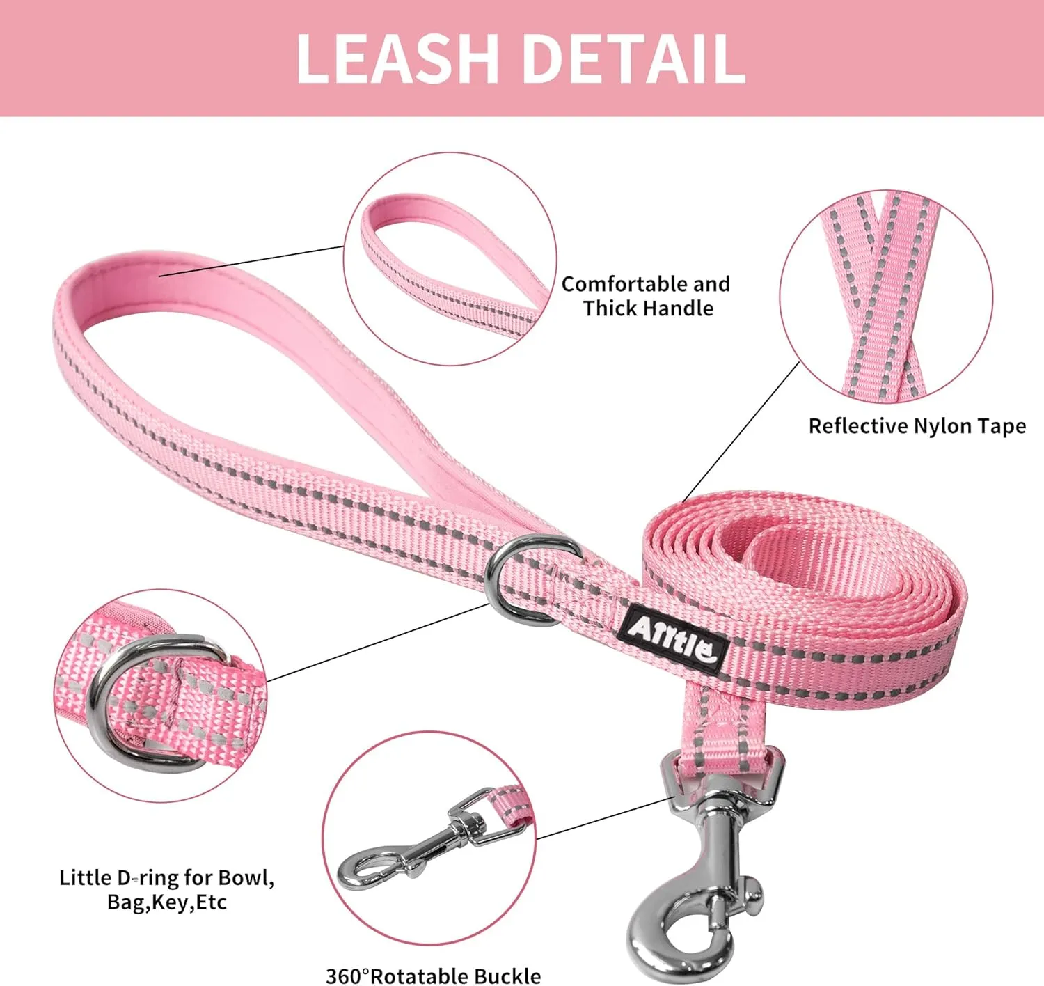 AIITLE No Pull Dog Harness and Leash Set, Step in Adjustable Dog Harness with Padded Vest for All Weather, Dog Leash with Soft Padded Handle, Easy to Put on Small and Medium Dogs Pink S