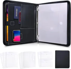 Antner Important Document Organizer Zipper Binder Family Life Emergency Binder Waterproof Document Bag for Birth Certificate Protector, Faux Leather Portfolio in Case I Go Missing Binder for Home Safe