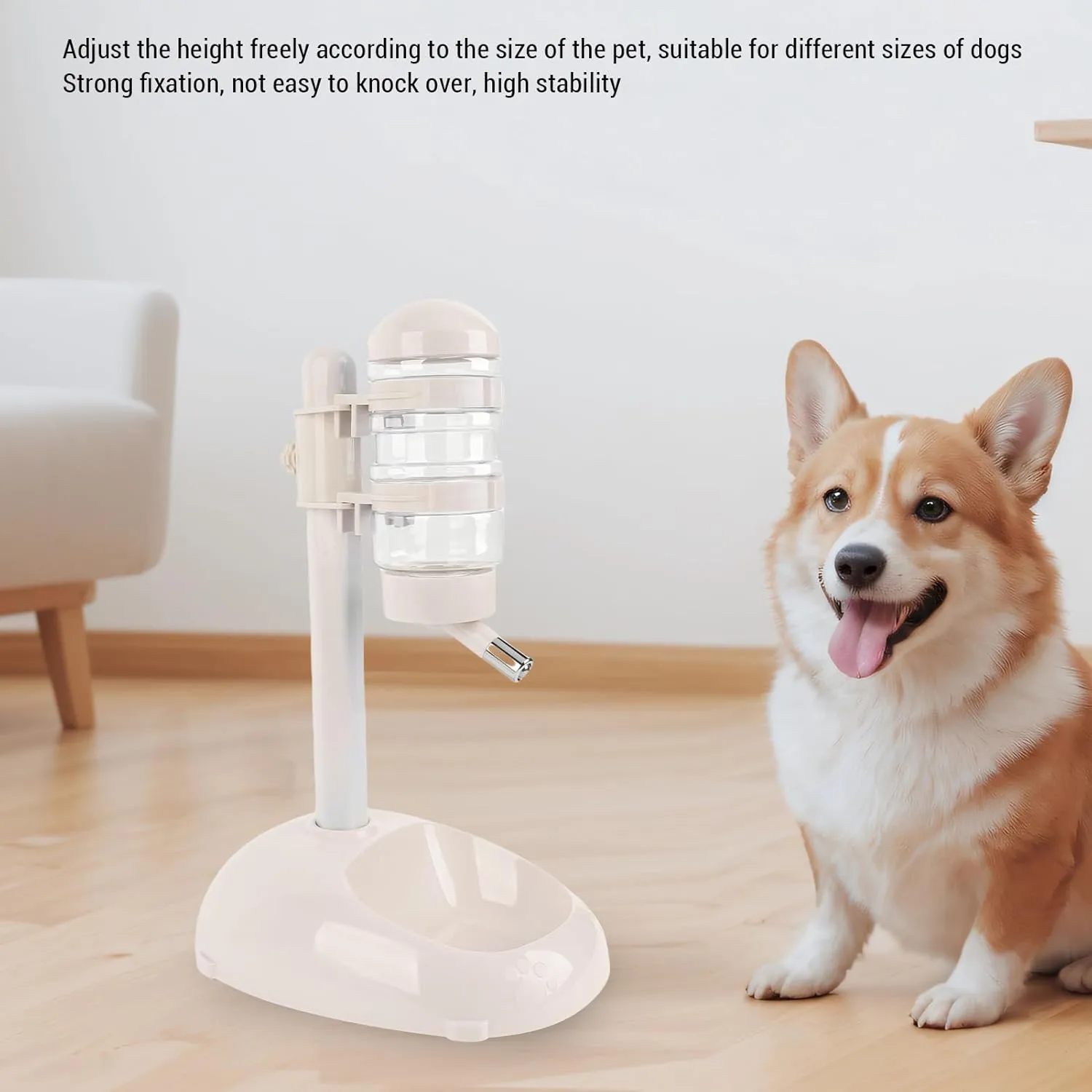 Asixxsix Pet Standing Water Dispenser, Height Adjustable Automatic Water Feeder Food Feeder Bowl, 500ml Dog Water Bottle Dispenser, Dog Cat Feeding Water Bowl Set (Beige)