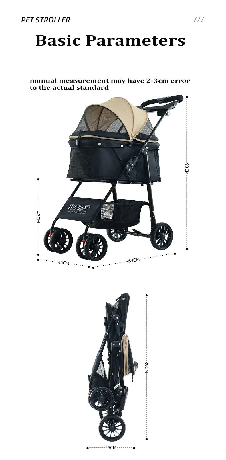 BNDC 102 Pram & Stroller For Dogs & Cats (Khaki)