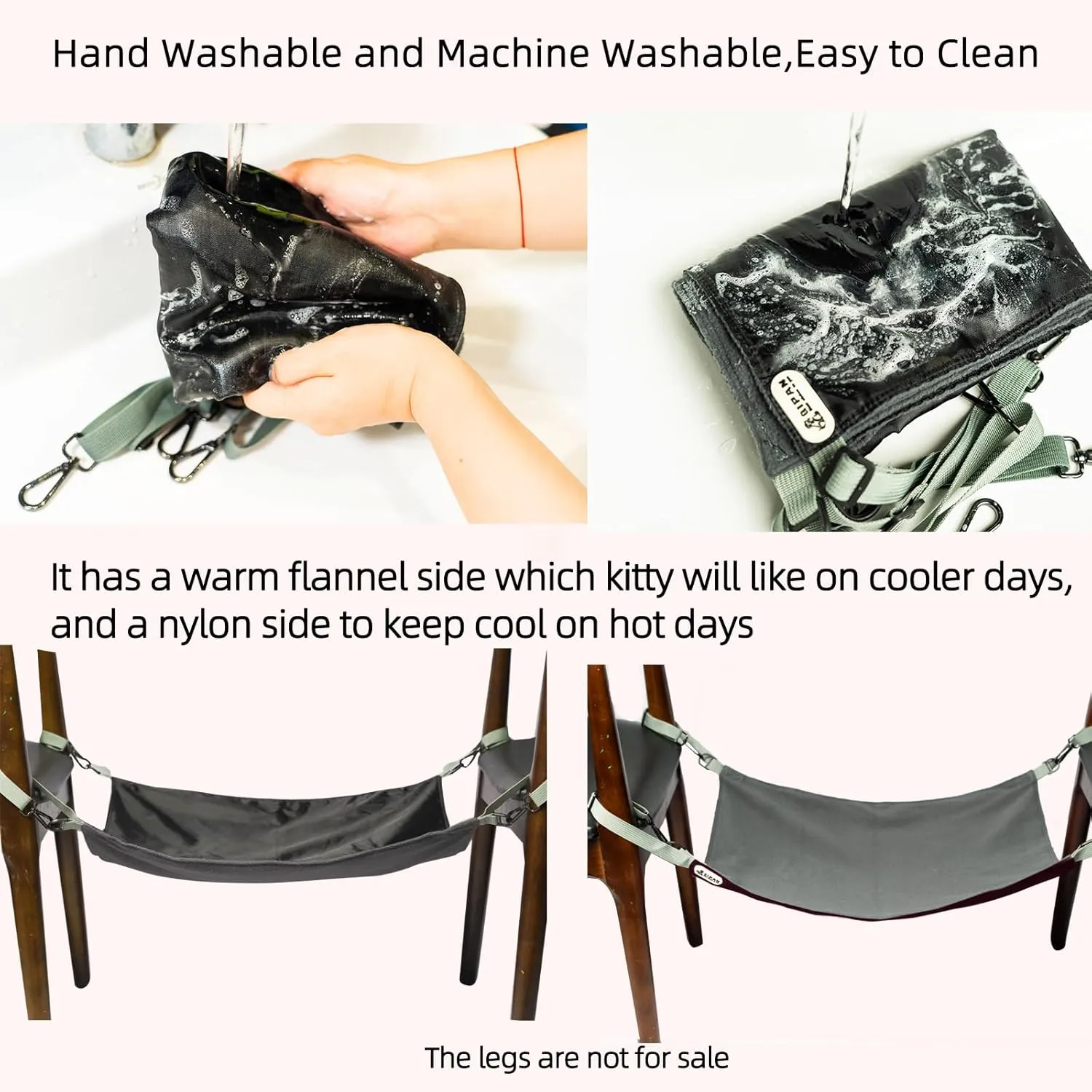Cat Hammock for Cage - Hanging Washable Soft Outdoor Mat, Waterproof Cooling Bed for Large Kittens 26in*20in (XX-Large, Black)