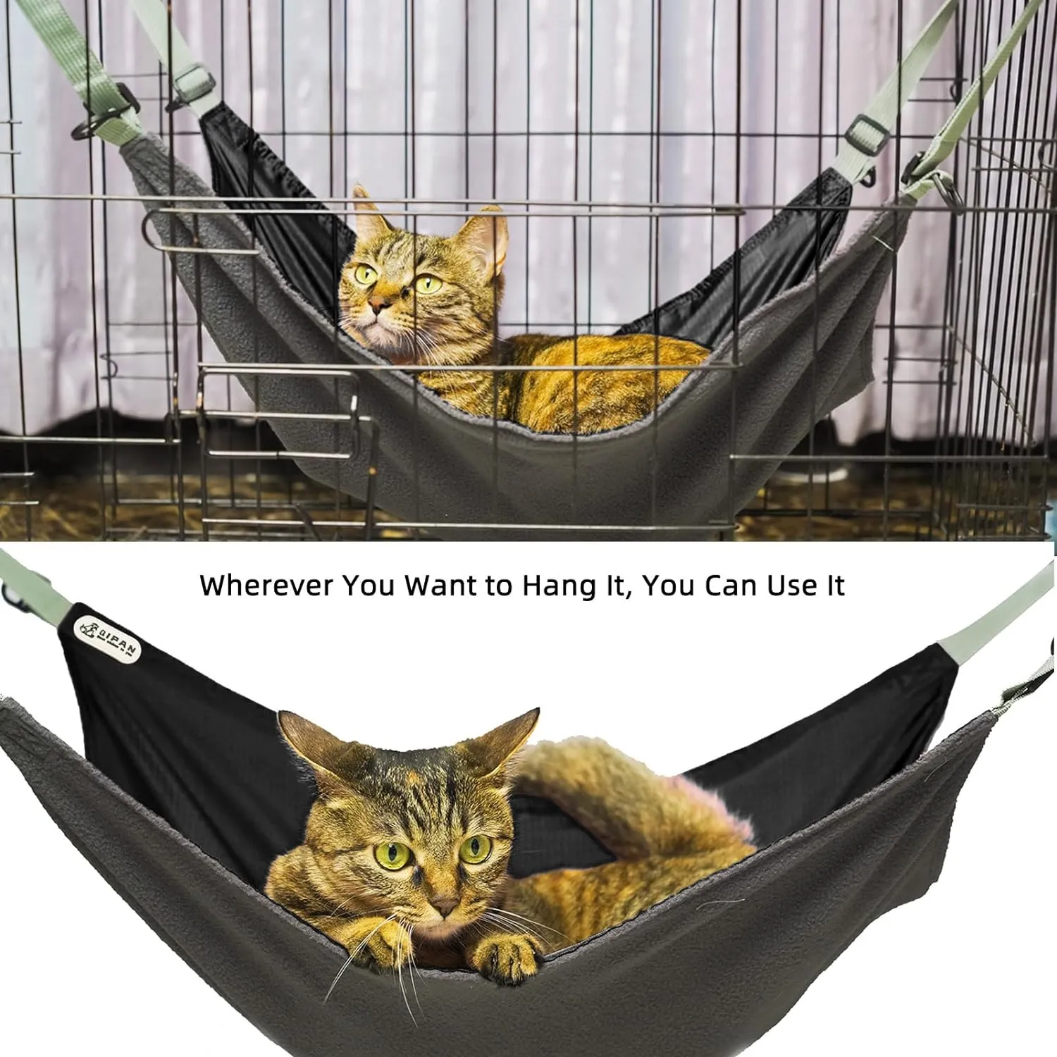 Cat Hammock for Cage - Hanging Washable Soft Outdoor Mat, Waterproof Cooling Bed for Large Kittens 26in*20in (XX-Large, Black)