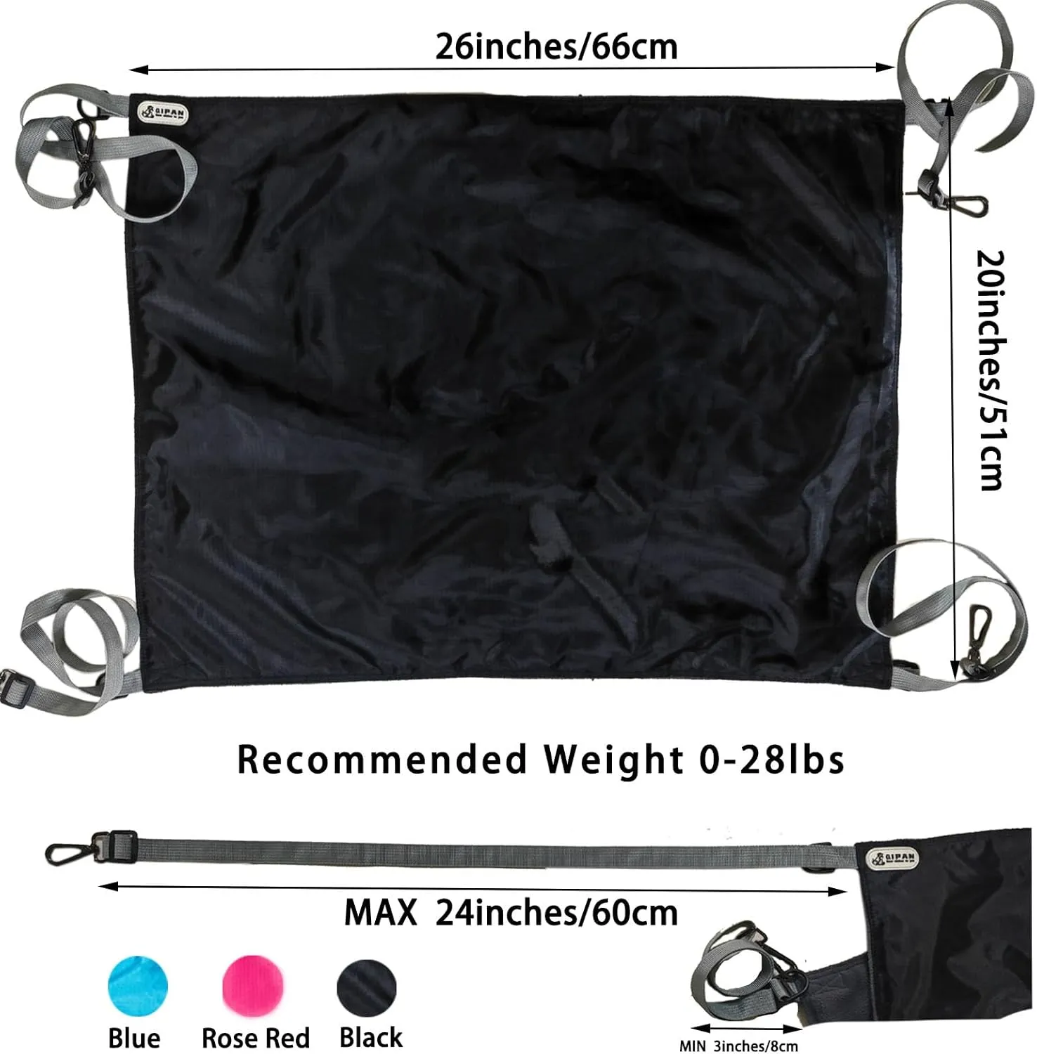 Cat Hammock for Cage - Hanging Washable Soft Outdoor Mat, Waterproof Cooling Bed for Large Kittens 26in*20in (XX-Large, Black)