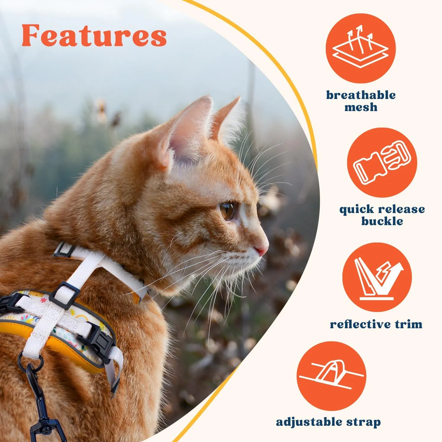 Cat Harness and Leash Set for Walking, Escape Proof Vest Harnesses for Cats, Breathable Mesh with Reflective Strips - (Modern Cat), XX-Small