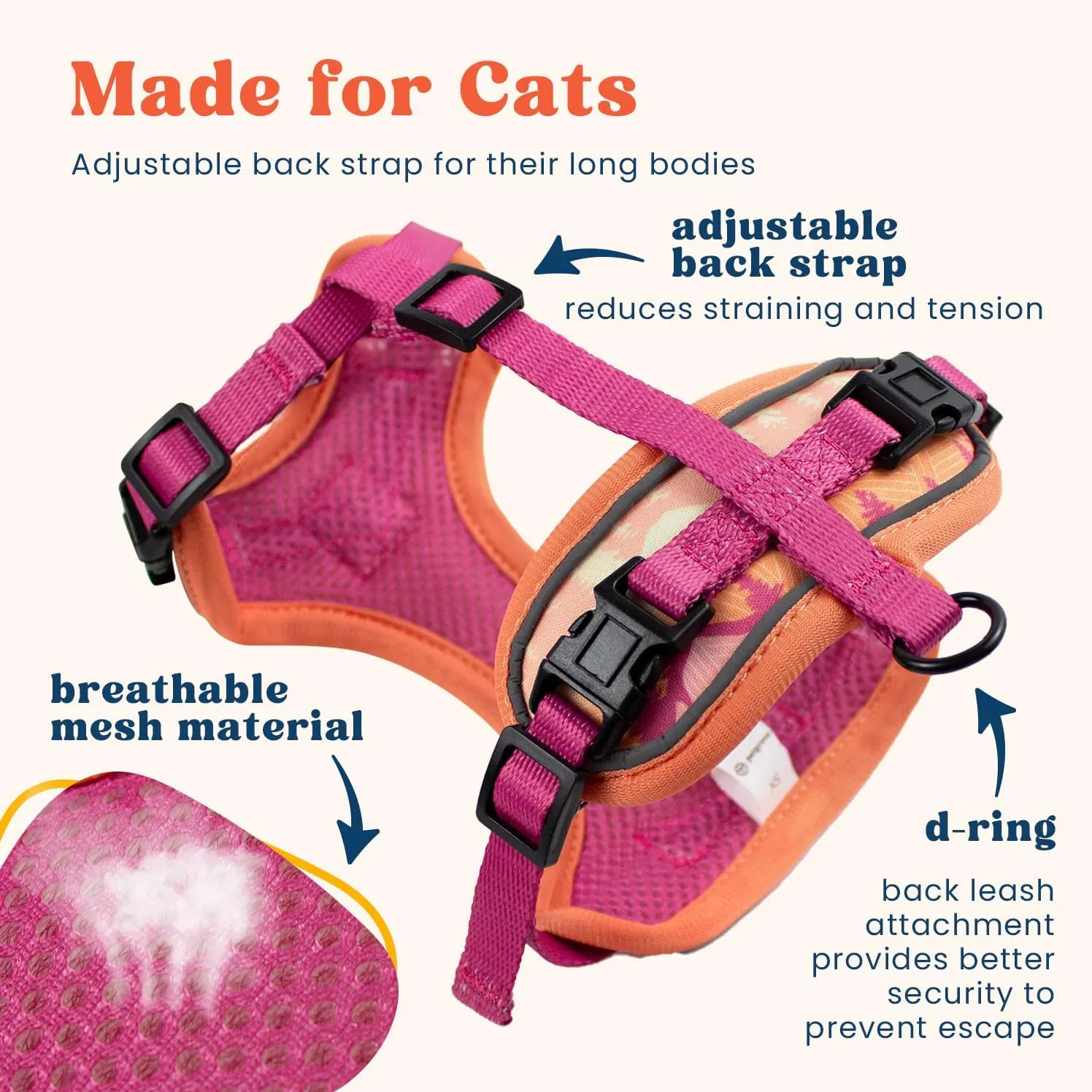 Cat Harness and Leash Set for Walking, Escape Proof Vest Harnesses for Cats, Breathable Mesh with Reflective Strips - (Modern Cat), XX-Small