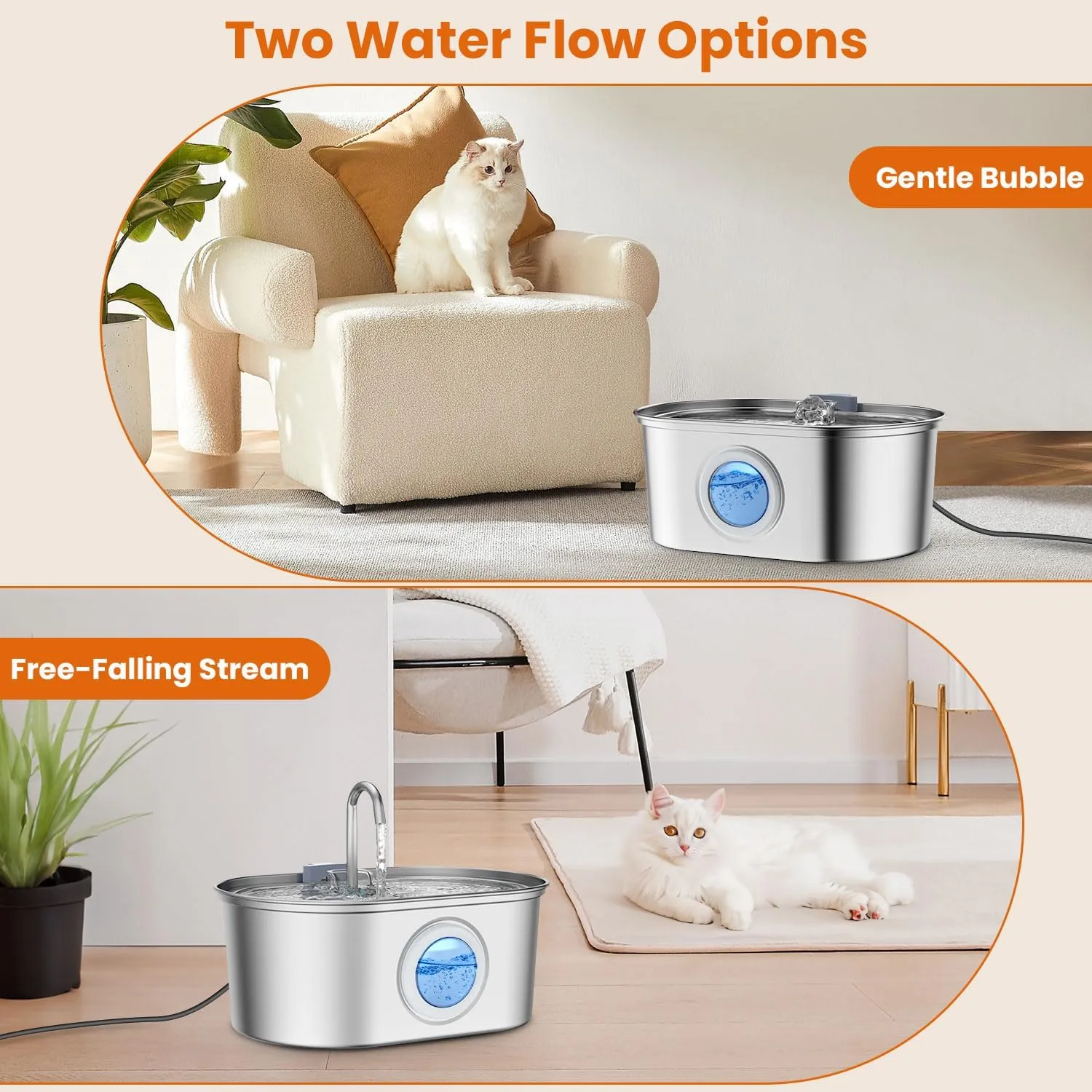 Cat Water Fountain Stainless Steel, 0.8gal/108oz Pet Fountain with 3 Filters & Quiet Pump, Automatic Dog Water Dispenser Bowl, Ideal for Multi-pet Homes, Fresh & Clean Water for Cats and Dogs