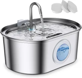 Cat Water Fountain Stainless Steel, 0.8gal/108oz Pet Fountain with 3 Filters & Quiet Pump, Automatic Dog Water Dispenser Bowl, Ideal for Multi-pet Homes, Fresh & Clean Water for Cats and Dogs