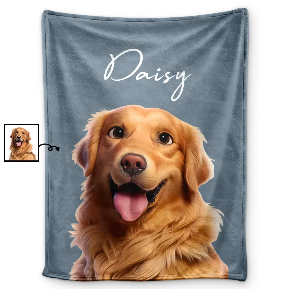 Custom Photo Cartoon Portrait Dog Cat - Personalized Fleece Blanket, Sherpa Blanket