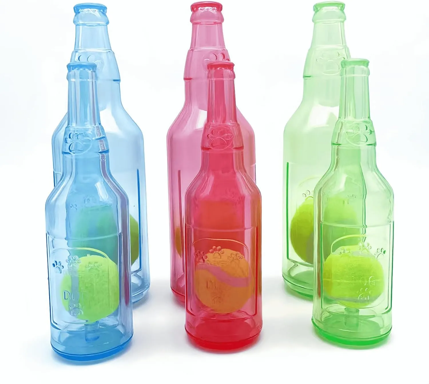 Cute Tough Dog Toy Rubber Bottle Squeaky Dogs Chew Toy Long Lasting Interactive Fetch Toy for Teething Tennis Ball Included (Red, Medium)