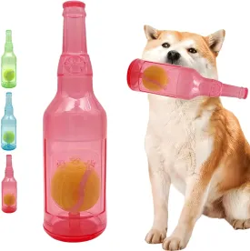 Cute Tough Dog Toy Rubber Bottle Squeaky Dogs Chew Toy Long Lasting Interactive Fetch Toy for Teething Tennis Ball Included (Red, Medium)