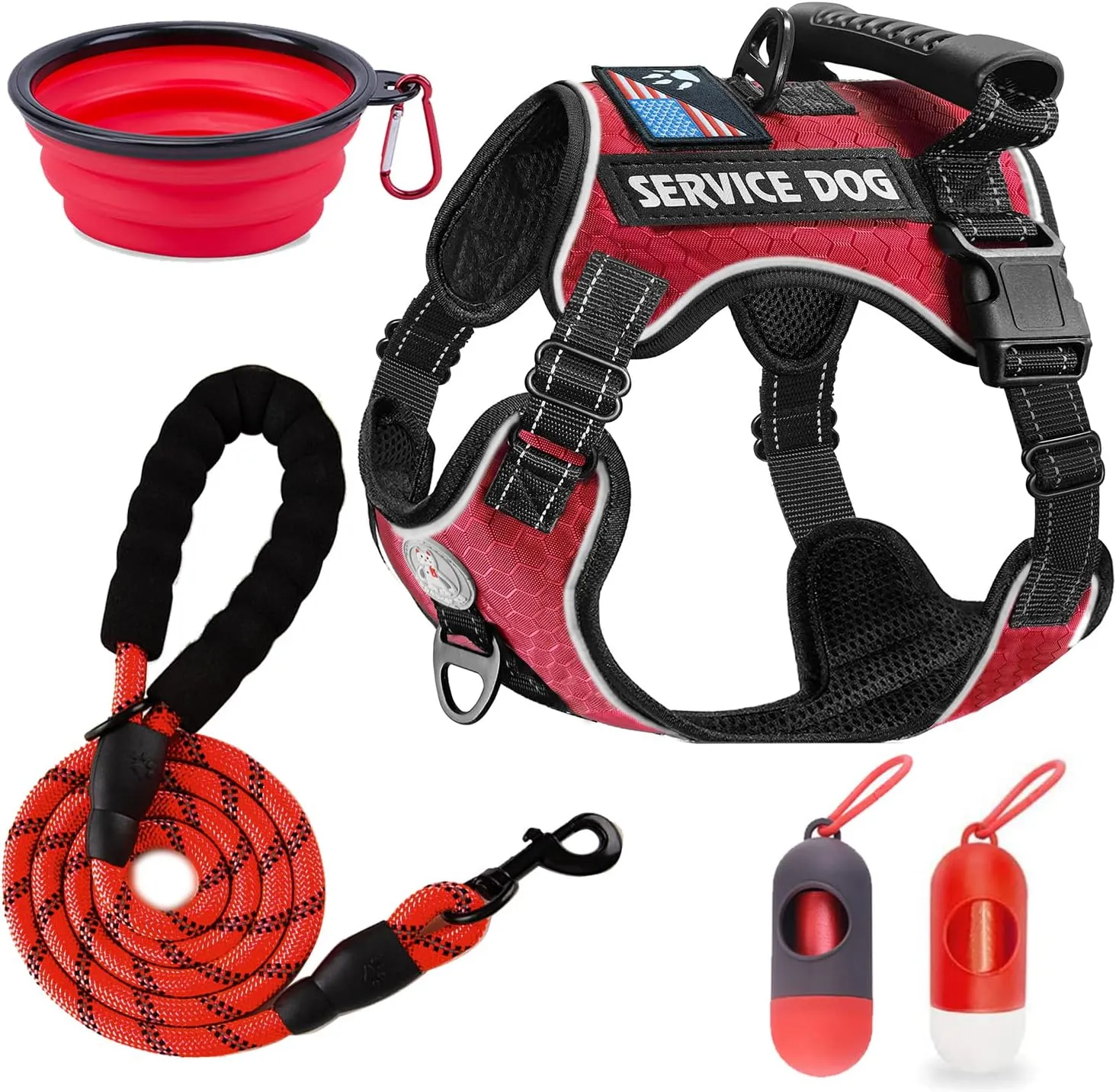 Cymiler Service Dog Vest,No-Pull Dog Harness and Leash Set,Adjustable Oxford Reflective Service Dog Vest Harness with Handle for Outdoor Walking Training,Easy Control for Small Medium Large Dogs