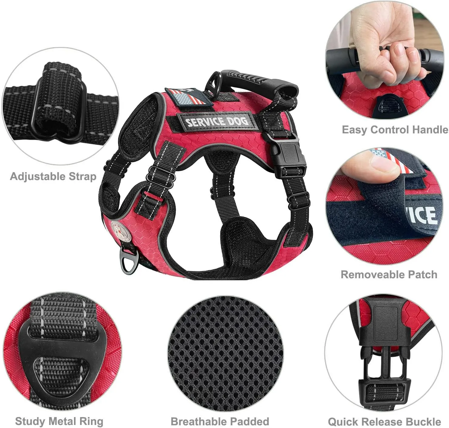 Cymiler Service Dog Vest,No-Pull Dog Harness and Leash Set,Adjustable Oxford Reflective Service Dog Vest Harness with Handle for Outdoor Walking Training,Easy Control for Small Medium Large Dogs