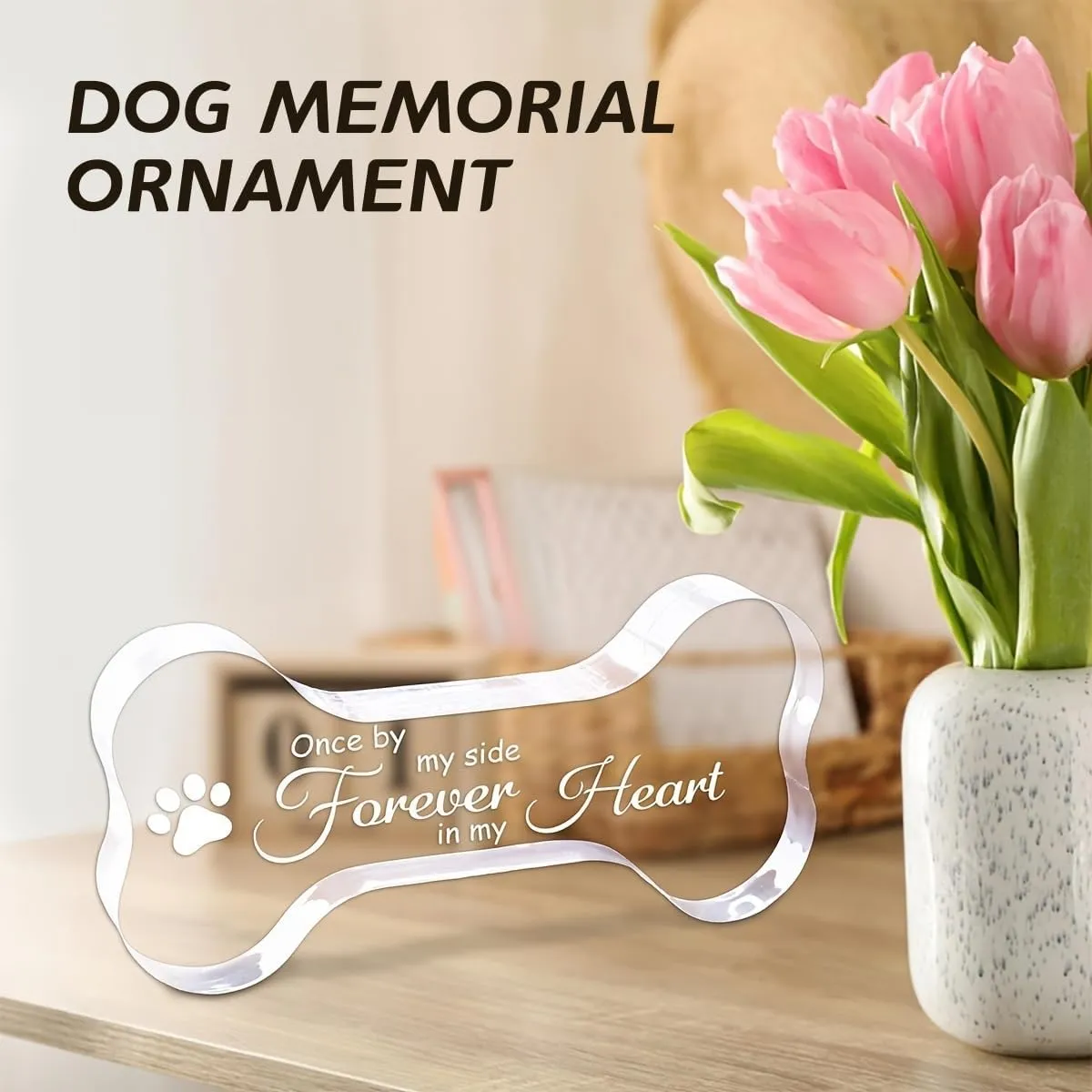 Cynlsum Pet Memorial Ornament Remembrance Gifts Loss of Dog Cat Sympathy Gift Crystal Bone Shape Decor Ornament for Dogs Puppy Keepsake