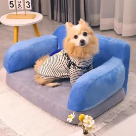 Dog Bed Couch for Small Medium Dogs, Orthopedic Pet Sofa with Reversible Memory Foam and Washable Fabric Cover, Soft Dog Sofa Bed for Indoor Puppies, Kitten, Cats Lounge Sleeping - Grey and Blue