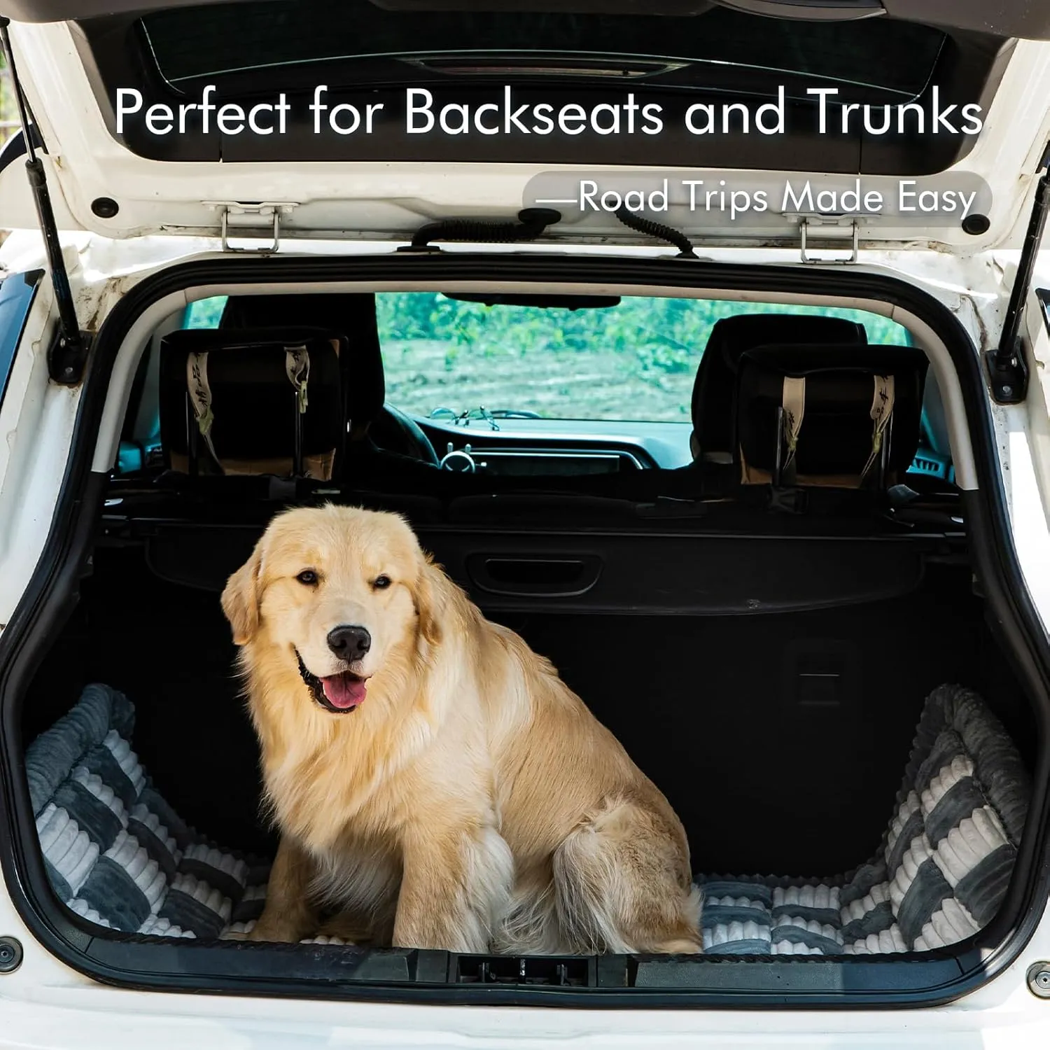 Dog Bed for Car, Large Travel Mattress, Non-Slip Washable Backseat Cover, Fits Hatchback/SUV/Trunk/Sedan (Grey&White, 24.8"x54")
