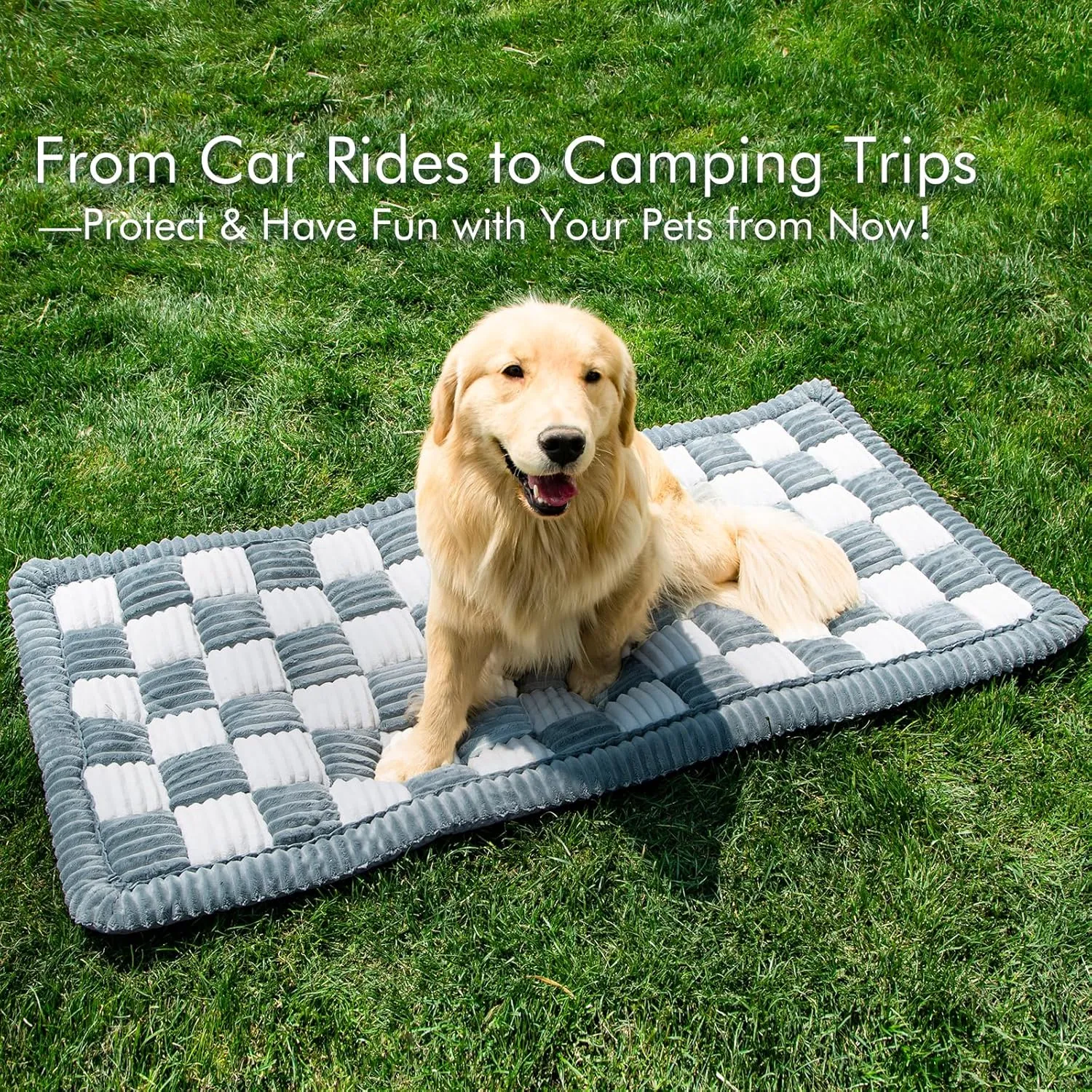 Dog Bed for Car, Large Travel Mattress, Non-Slip Washable Backseat Cover, Fits Hatchback/SUV/Trunk/Sedan (Grey&White, 24.8"x54")