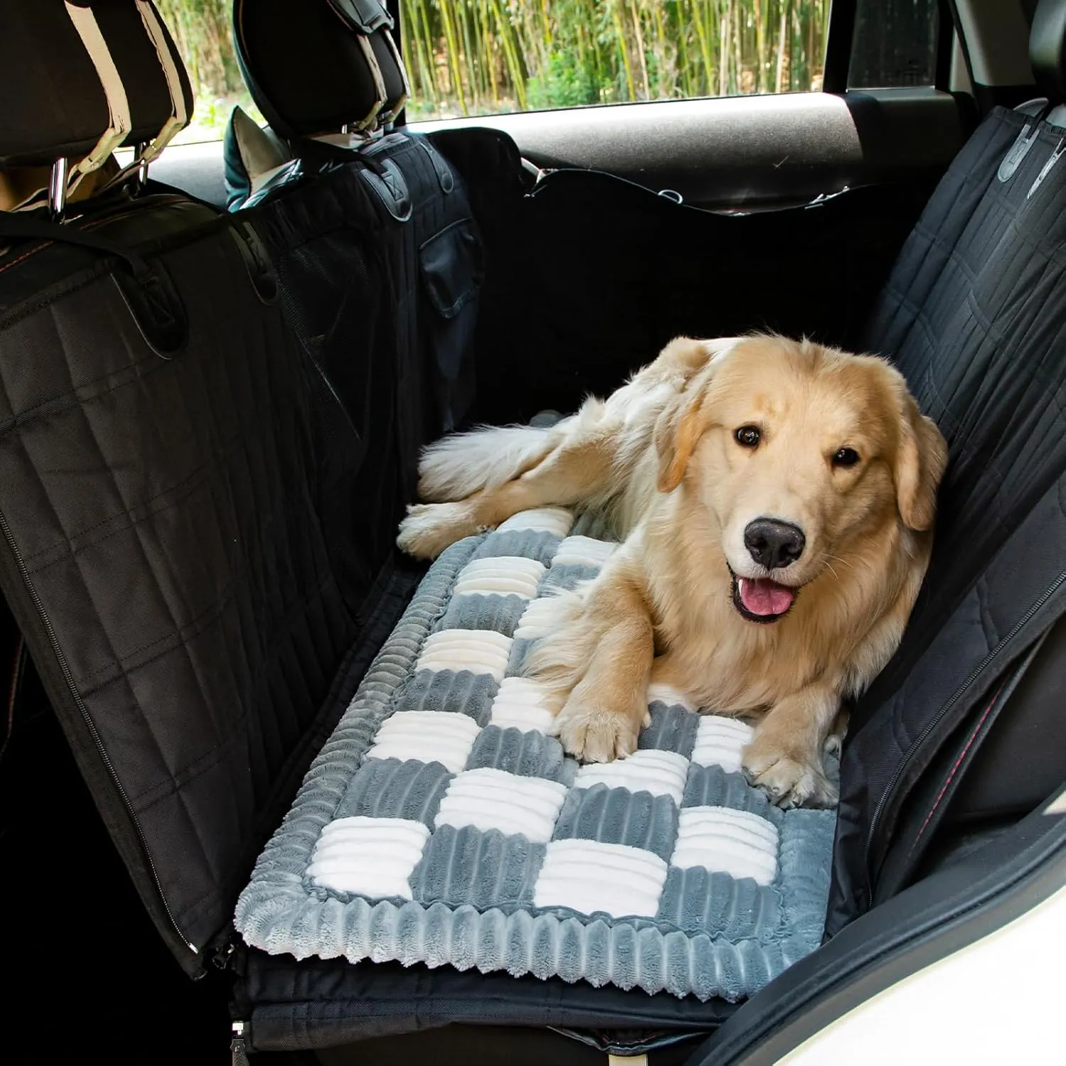Dog Bed for Car, Large Travel Mattress, Non-Slip Washable Backseat Cover, Fits Hatchback/SUV/Trunk/Sedan (Grey&White, 24.8"x54")