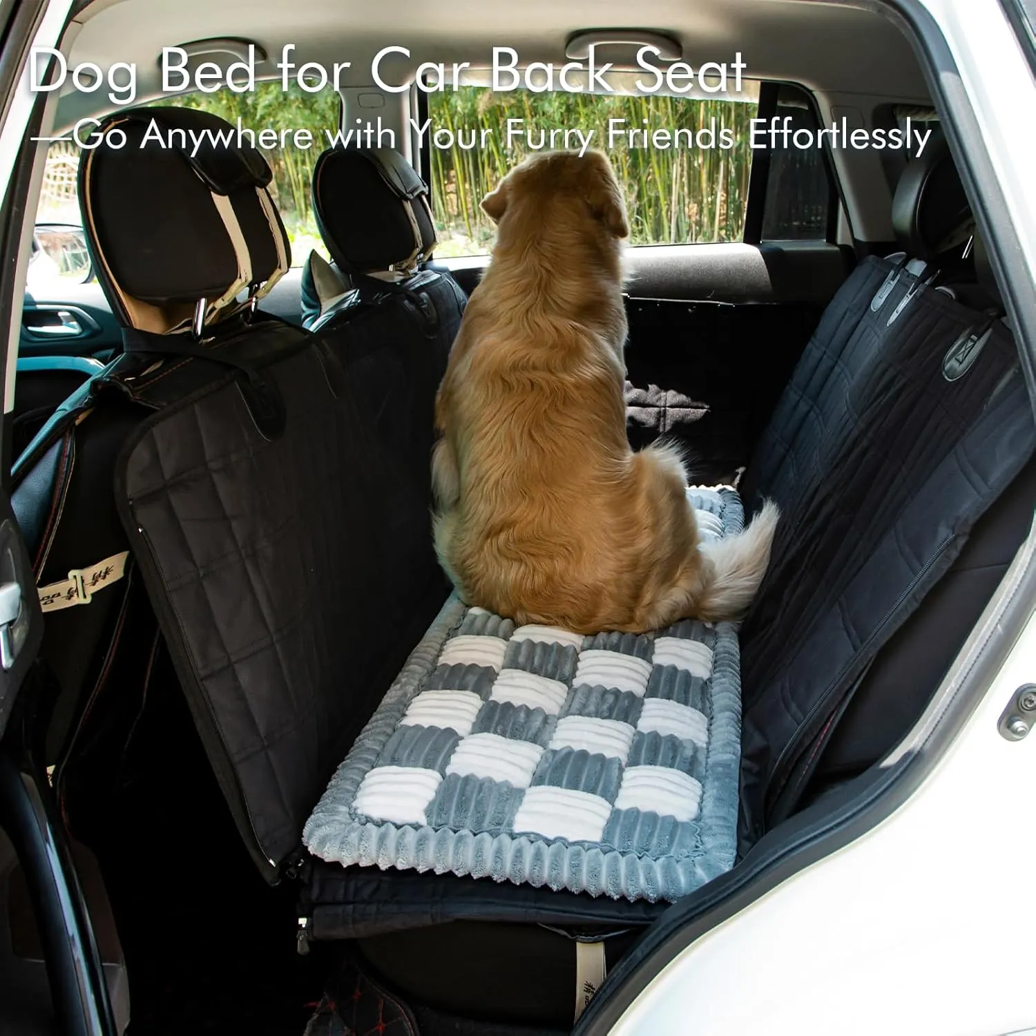 Dog Bed for Car, Large Travel Mattress, Non-Slip Washable Backseat Cover, Fits Hatchback/SUV/Trunk/Sedan (Grey&White, 24.8"x54")