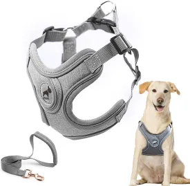 Dog Harness with Leash Set, No Pull Adjustable Step in Dog Collars Harness with Breathable Padded Vest Harness for Small Medium Large Dogs Training and Running(L, Gray)