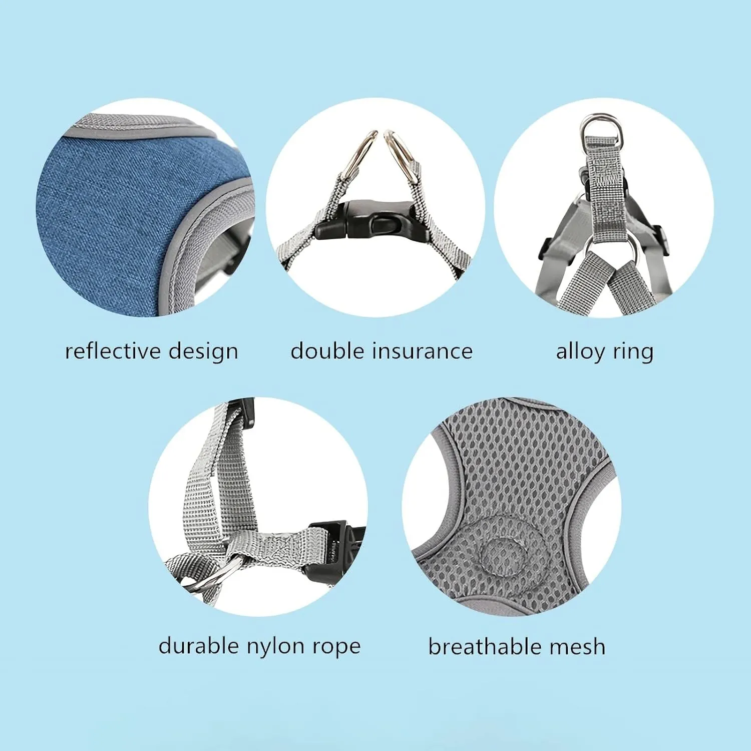 Dog Harness with Leash Set, No Pull Adjustable Step in Dog Collars Harness with Breathable Padded Vest Harness for Small Medium Large Dogs Training and Running(L, Gray)