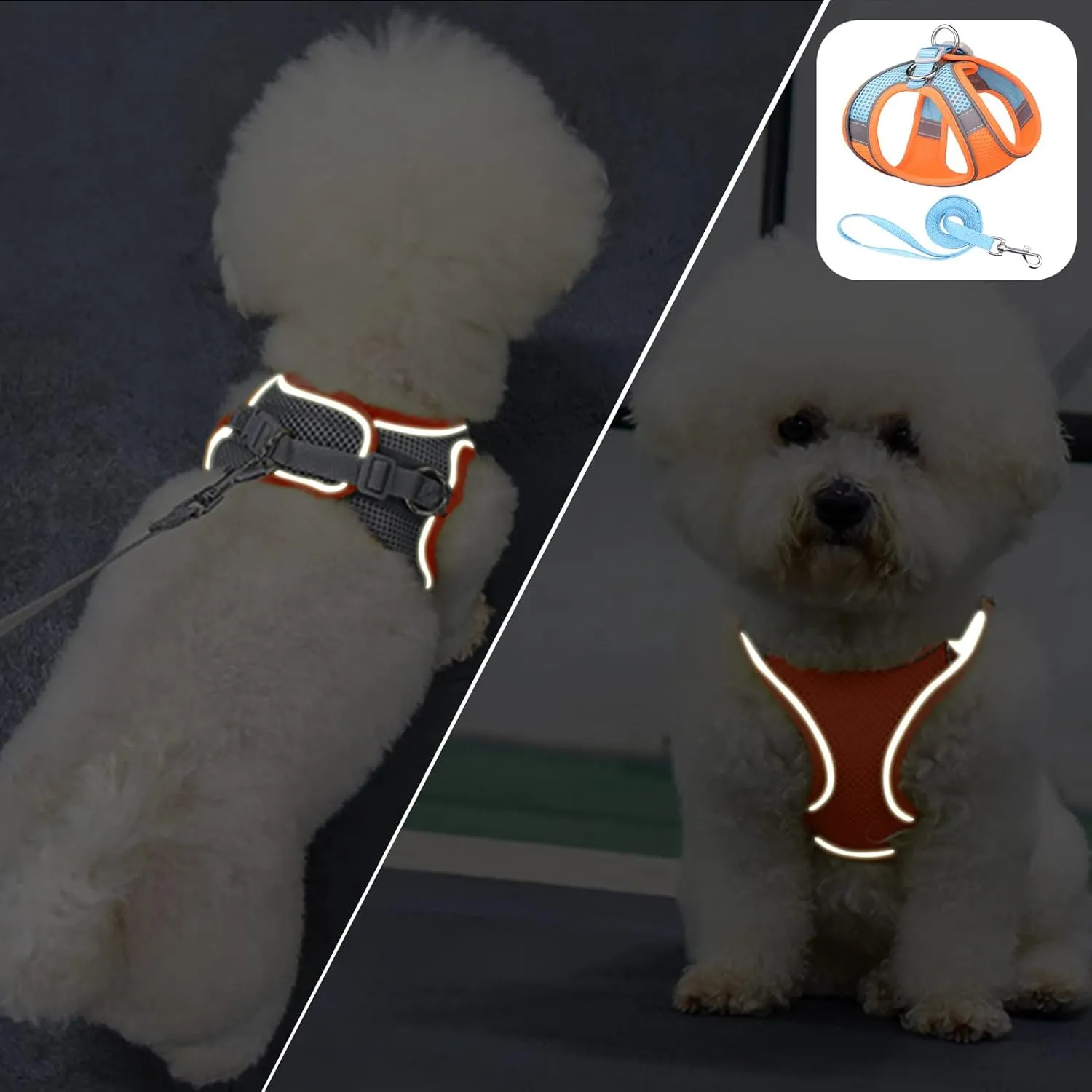 Dog Leash with Handle Soft Mesh Dog Harness and Leash Set for Walking Step Vest Harness Reflective Adjustable Leash Comfortable Dog Leash Dog Harness Neon