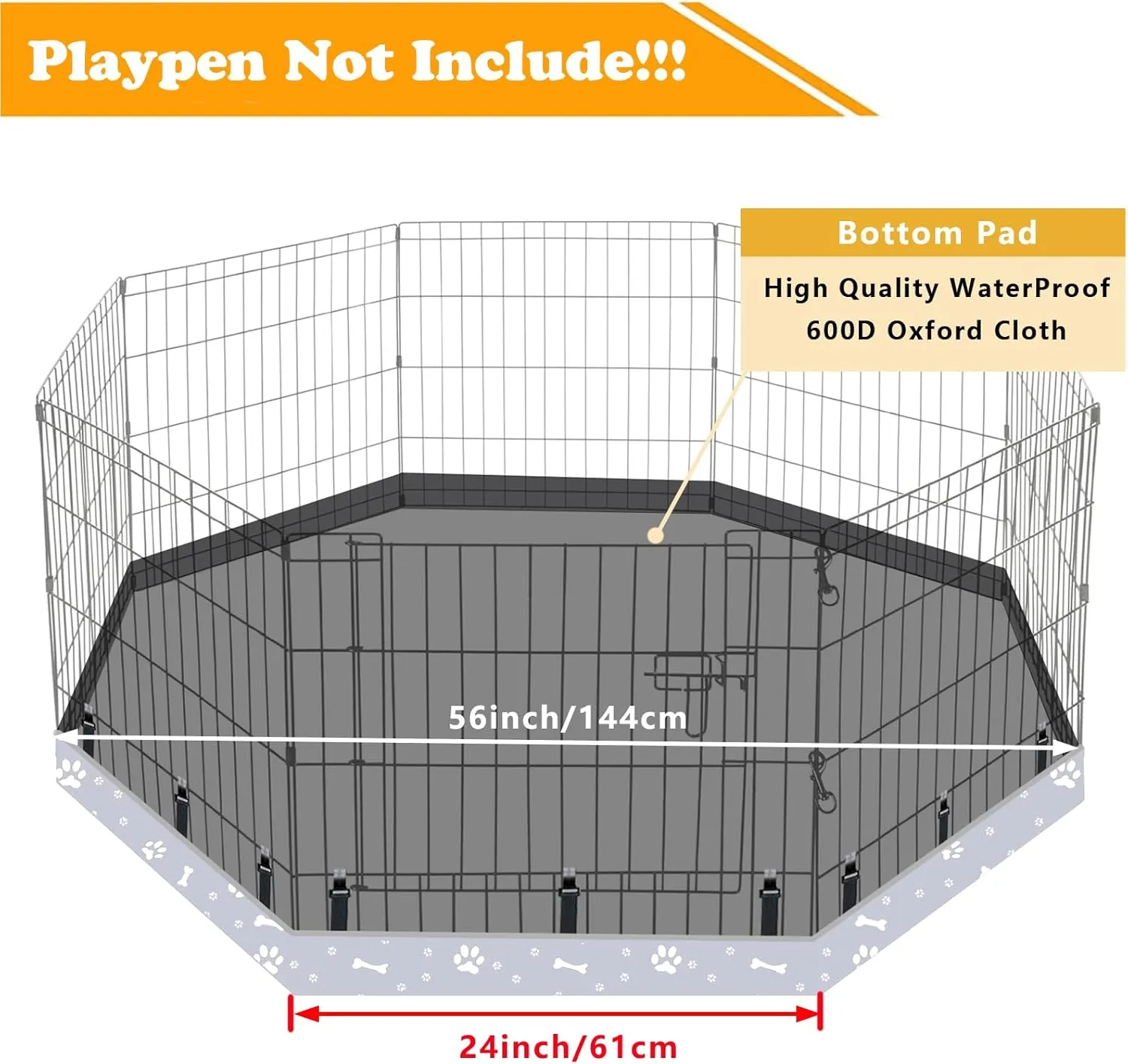 Dog Playpen Bottom Pad Fits for 24 Inch 8 Panels Regular Octagon Metal Exercise Pet Playpen, Dog Crate Pad Puppy Playpen Pad. (Note: Playpen Not Included) -Gray