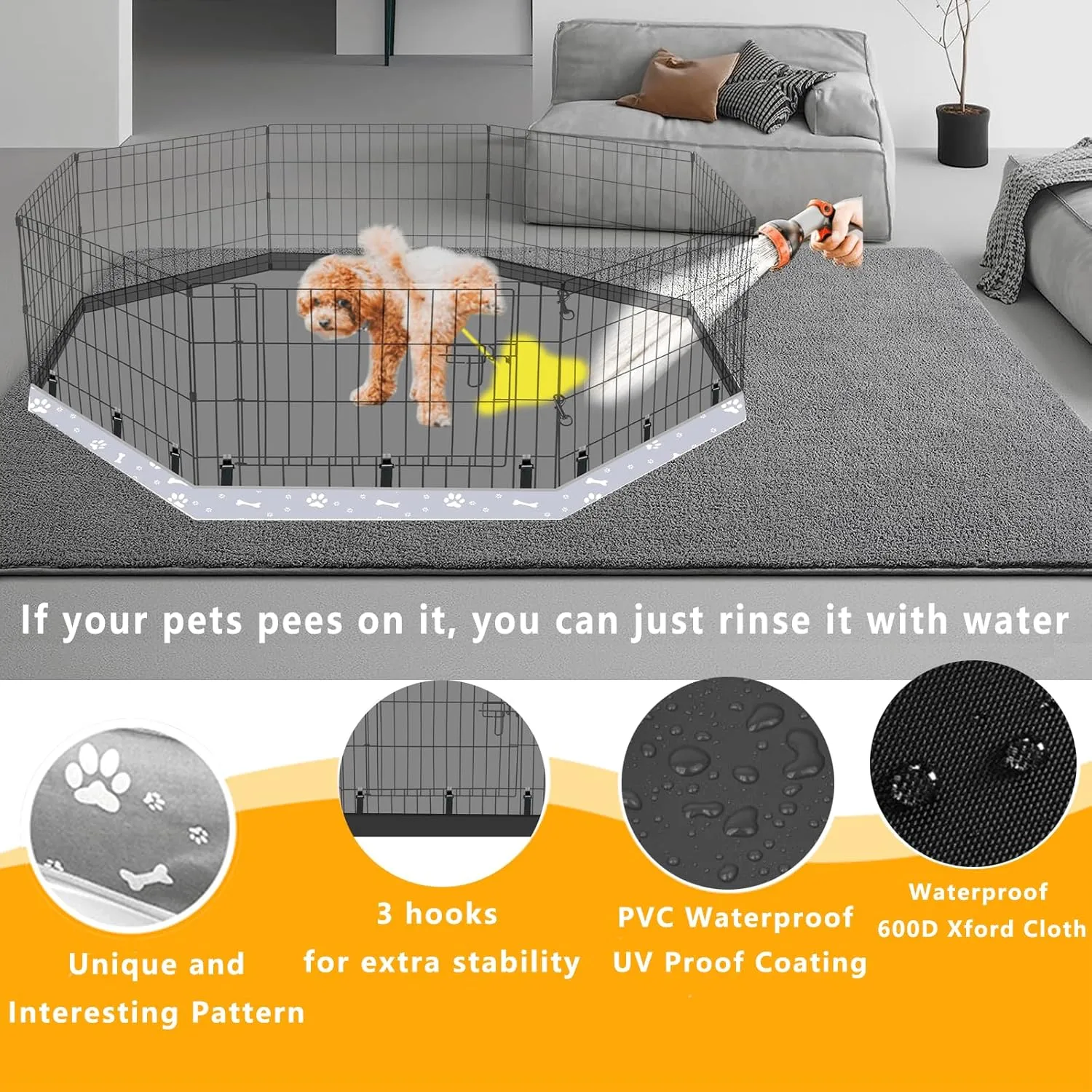 Dog Playpen Bottom Pad Fits for 24 Inch 8 Panels Regular Octagon Metal Exercise Pet Playpen, Dog Crate Pad Puppy Playpen Pad. (Note: Playpen Not Included) -Gray