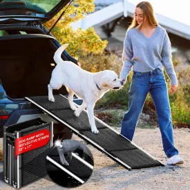 Dog Ramp for Car, SUV & Truck  Wide Folding Ramp for Large Dogs  Non-Slip Rug Surface  Reflective Strips, Portable with Carrying Bag  63" Long x 17" Wide  Supports up to 200 lbs