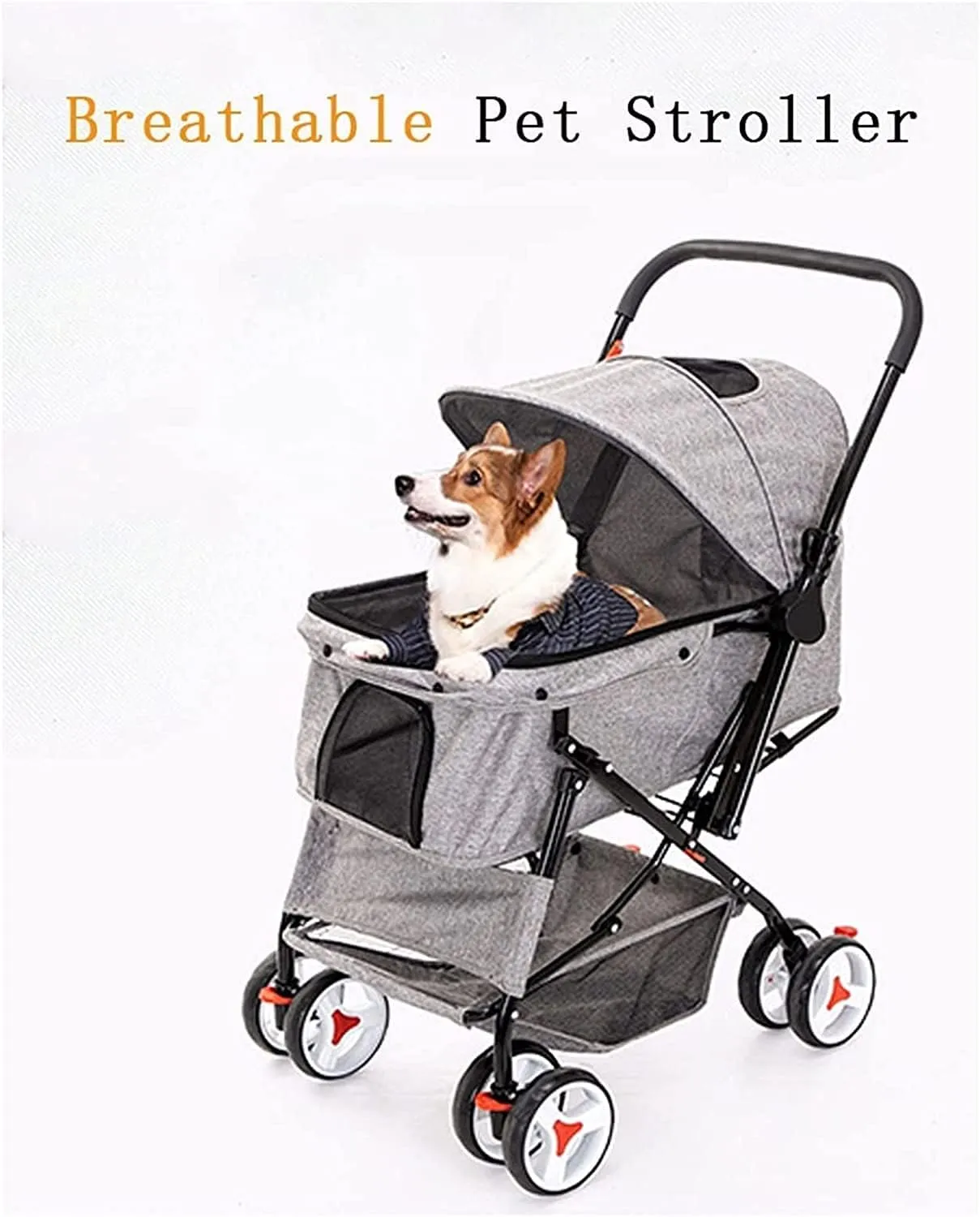 Dog Strollers for Medium Small Dogs 4 Wheel Cat/Dog Stroller Cheap Easy One-Hand Fold Reversible Push Handle Pet Stroller Puppy & Kitten Carrier with Stroller (Light Grey)