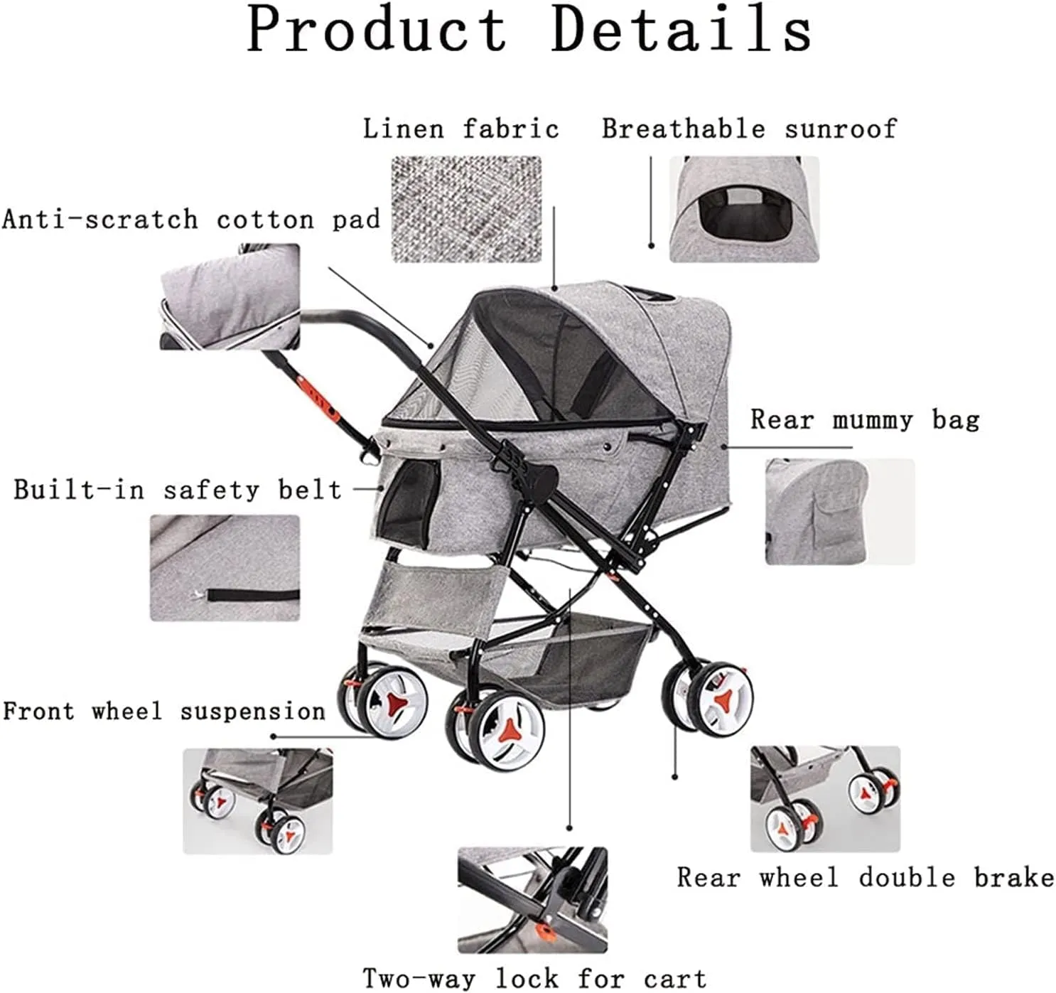 Dog Strollers for Medium Small Dogs 4 Wheel Cat/Dog Stroller Cheap Easy One-Hand Fold Reversible Push Handle Pet Stroller Puppy & Kitten Carrier with Stroller (Light Grey)
