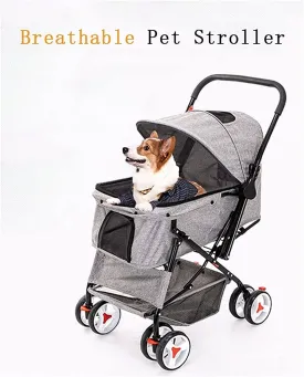 Dog Strollers for Medium Small Dogs 4 Wheel Cat/Dog Stroller Cheap Easy One-Hand Fold Reversible Push Handle Pet Stroller Puppy & Kitten Carrier with Stroller (Light Grey)