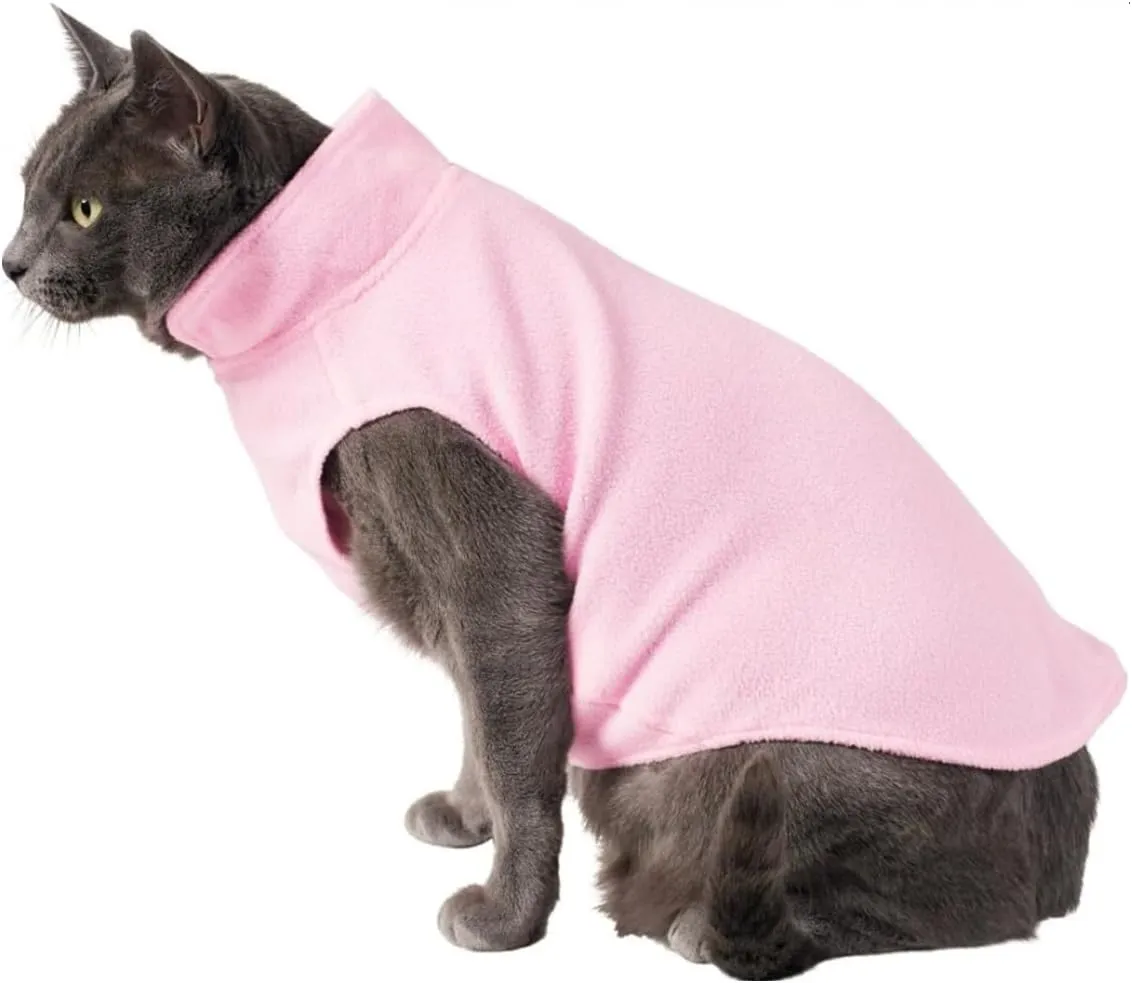 DroolingDog Cat Sweater Fleece Vest Lightweight Cat Clothes for Small Cats Only, Medium, Pink