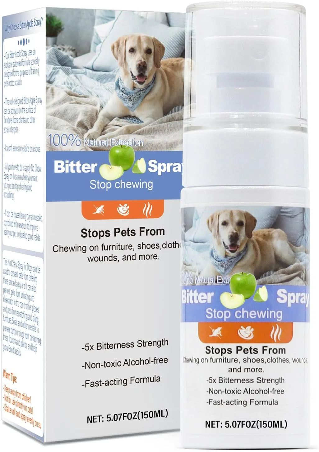 Effectively | Bitter Apple Spray for Dogs to Stop Chewing, NO Chew Spray for Dogs Protect The Safety of Furniture and Your Belongings, Prevent Licking Injuries Blue