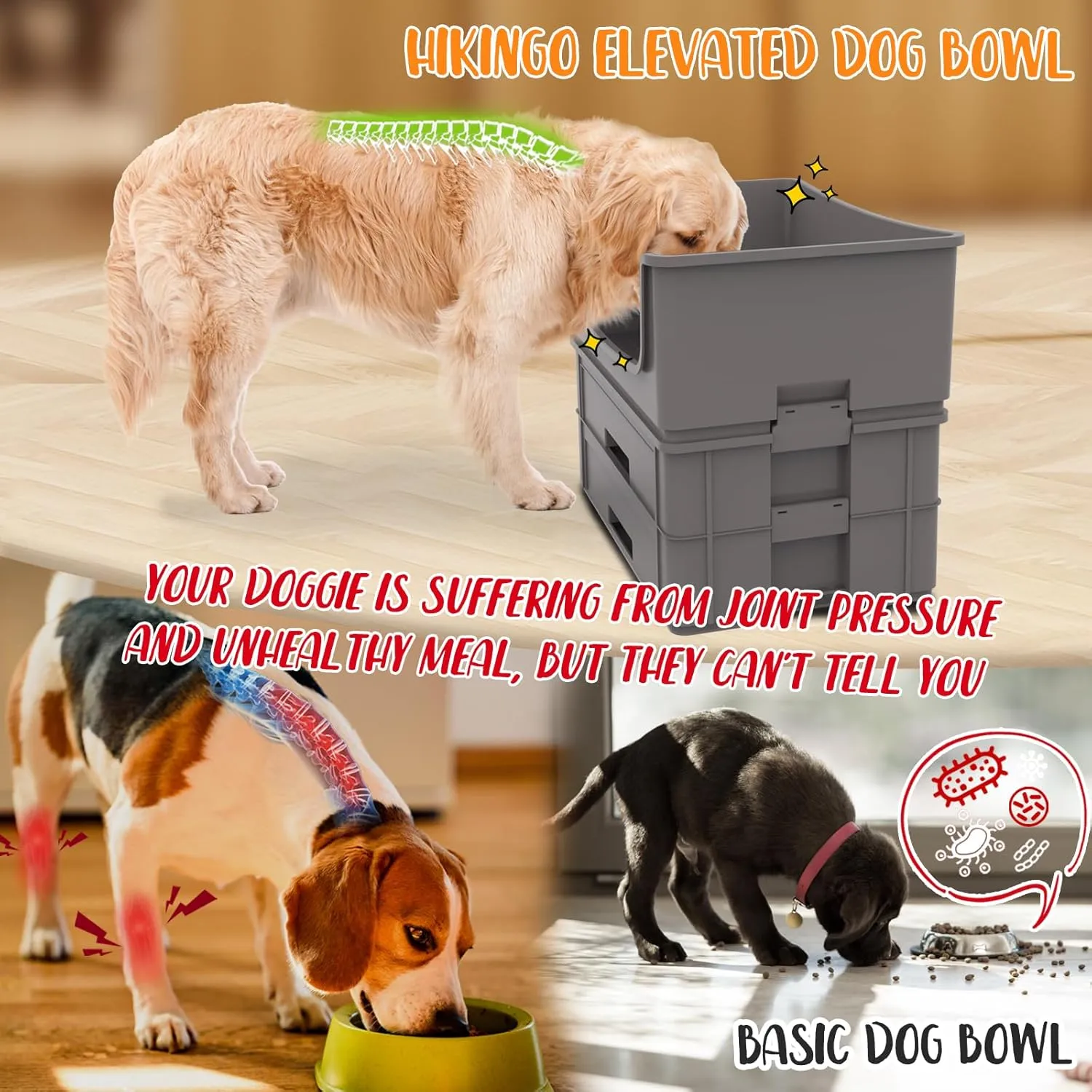 Elevated Adjustable Dog Bowl - Anti-Splash Raised Feeder with Non-Slip Base, Spill-Proof Height Adjustable Pet Food Bowls for Large Medium Small Dogs, Ergonomic Durable Stainless Steel Stand