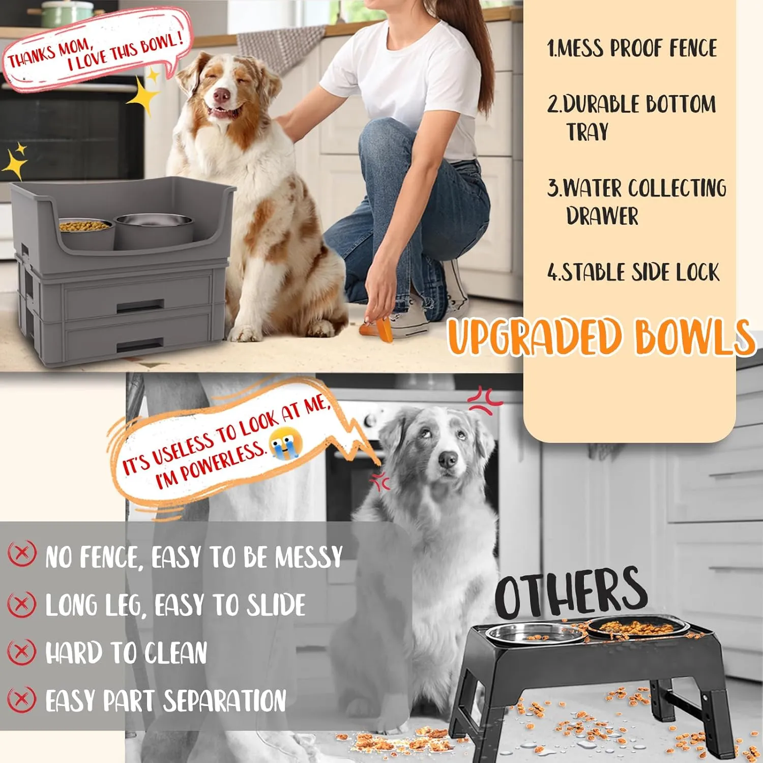 Elevated Adjustable Dog Bowl - Anti-Splash Raised Feeder with Non-Slip Base, Spill-Proof Height Adjustable Pet Food Bowls for Large Medium Small Dogs, Ergonomic Durable Stainless Steel Stand
