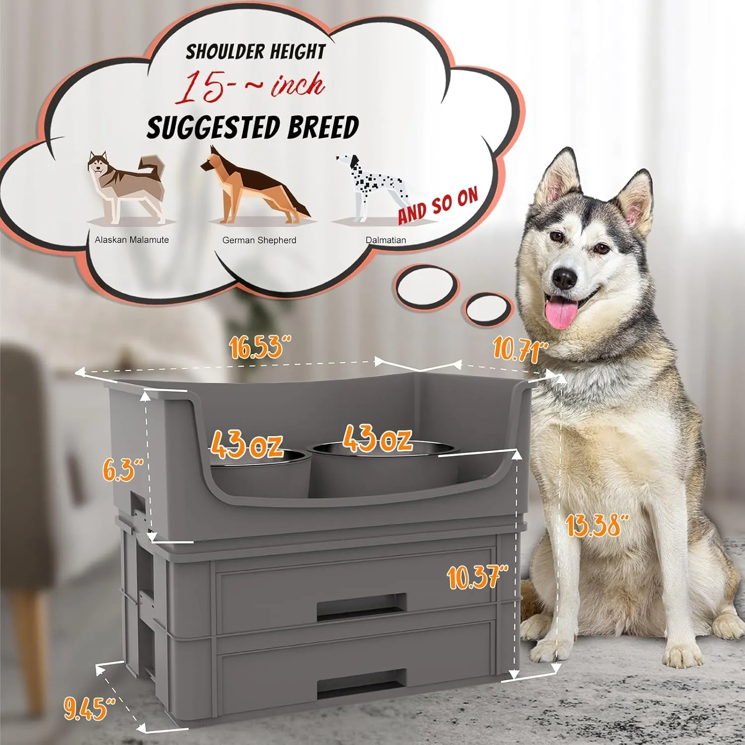 Elevated Adjustable Dog Bowl - Anti-Splash Raised Feeder with Non-Slip Base, Spill-Proof Height Adjustable Pet Food Bowls for Large Medium Small Dogs, Ergonomic Durable Stainless Steel Stand